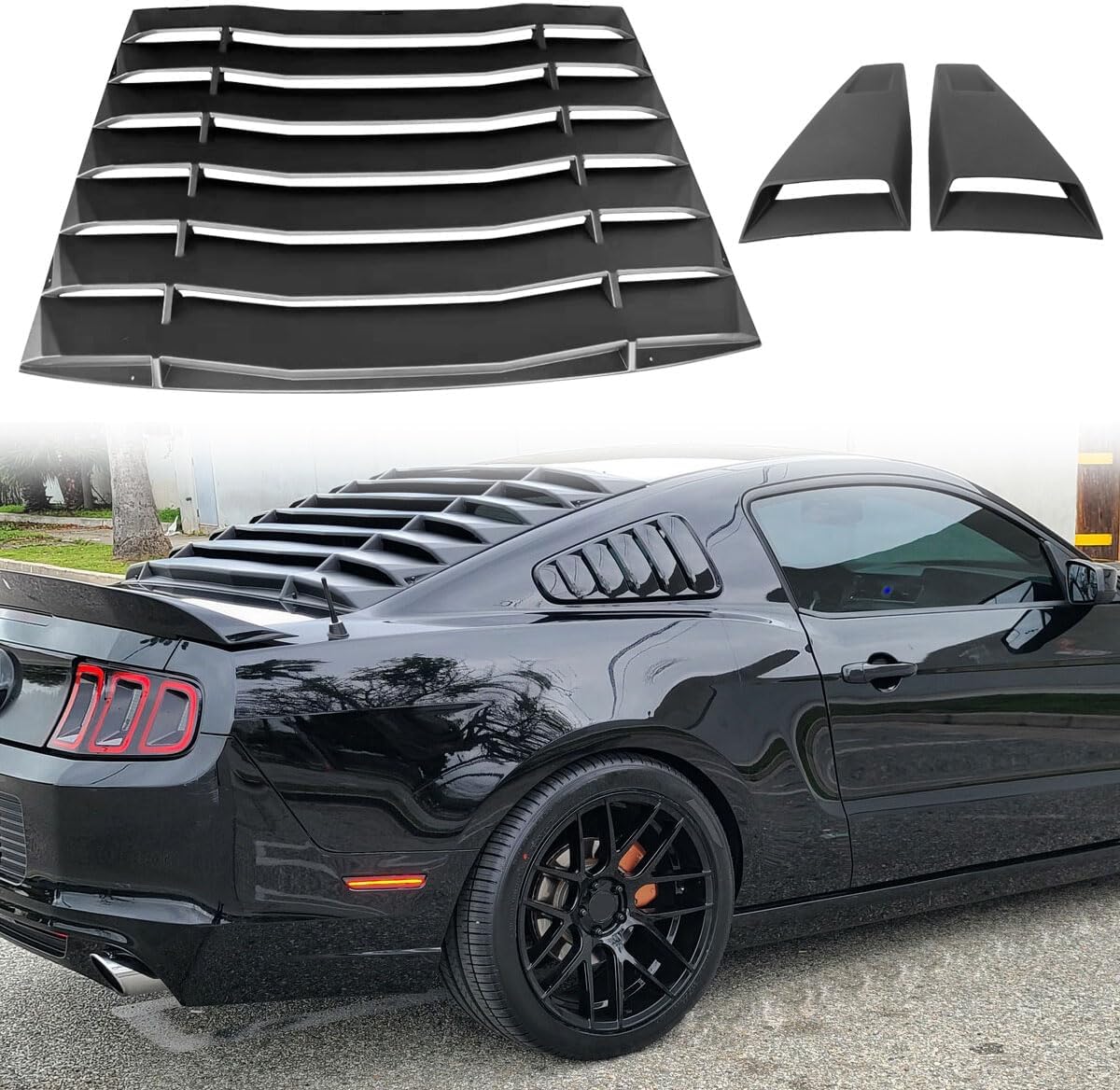 Rear and Side Window Louvers, Compatible with 2005-2014 Ford Mustang, IKON Style Aerodynamic Rear Side Sunshade Wind Deflection Cover