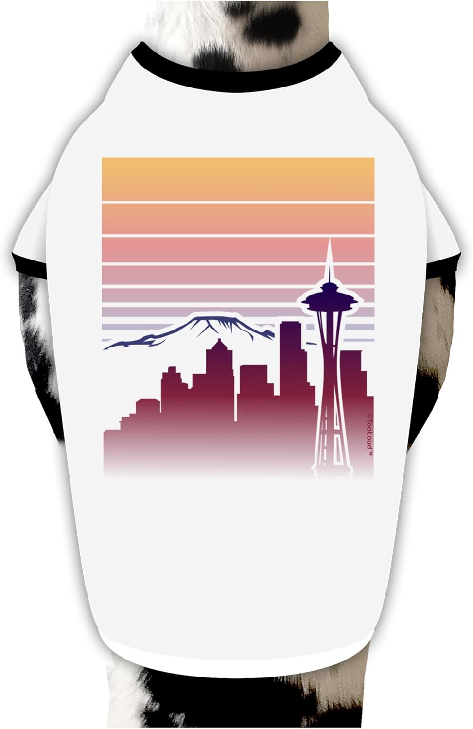 TOOLOUD Seattle Skyline Sunrise Dog Shirt White with Black XL