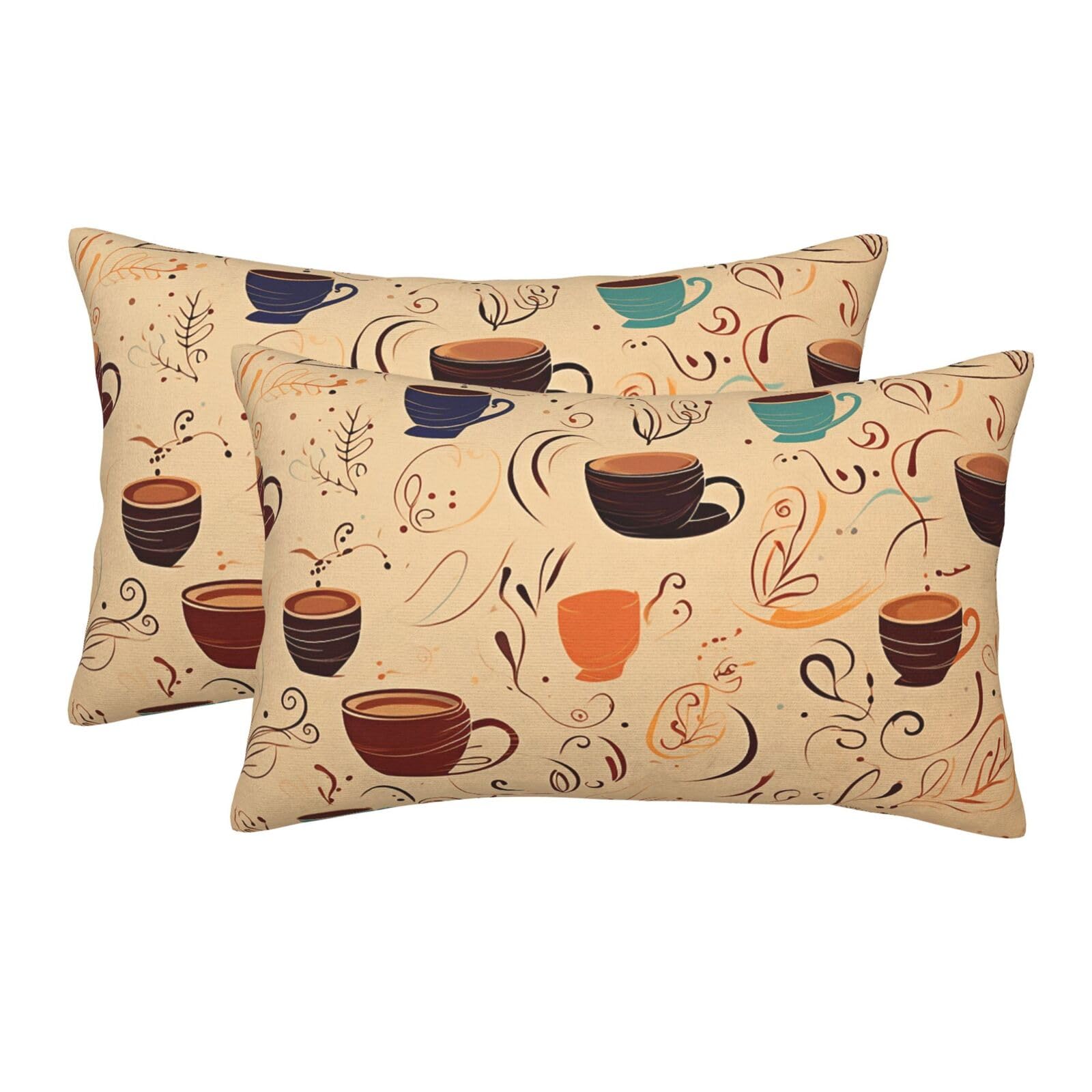 2 Pack Pillow Cases with Hidden Zipper, Soft Breathable Pillow Covers for Hair and Skin, Cups and Beans Curves and Swirls Pillowcases 20"x30" Bed Pillow Protectors Cover for Sleeping Gifts