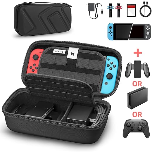 Nitho Switch / Switch LITE Armour CASE XL, Carry Case Compatible with Nintendo Switch / Lite Console & Accessories Black Protective Hard Portable…
