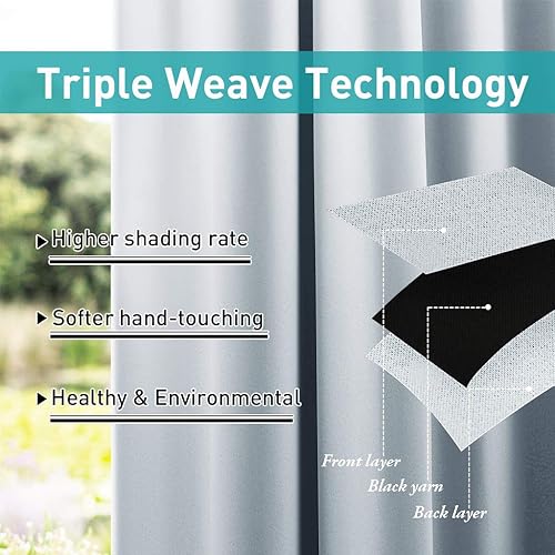 Miniatura 4 de NICETOWN - 2 paneles de cortinas para patio al aire libre impermeables con pestaña autoadhesiva, cortinas de bloqueo de luz con aislamiento térmico