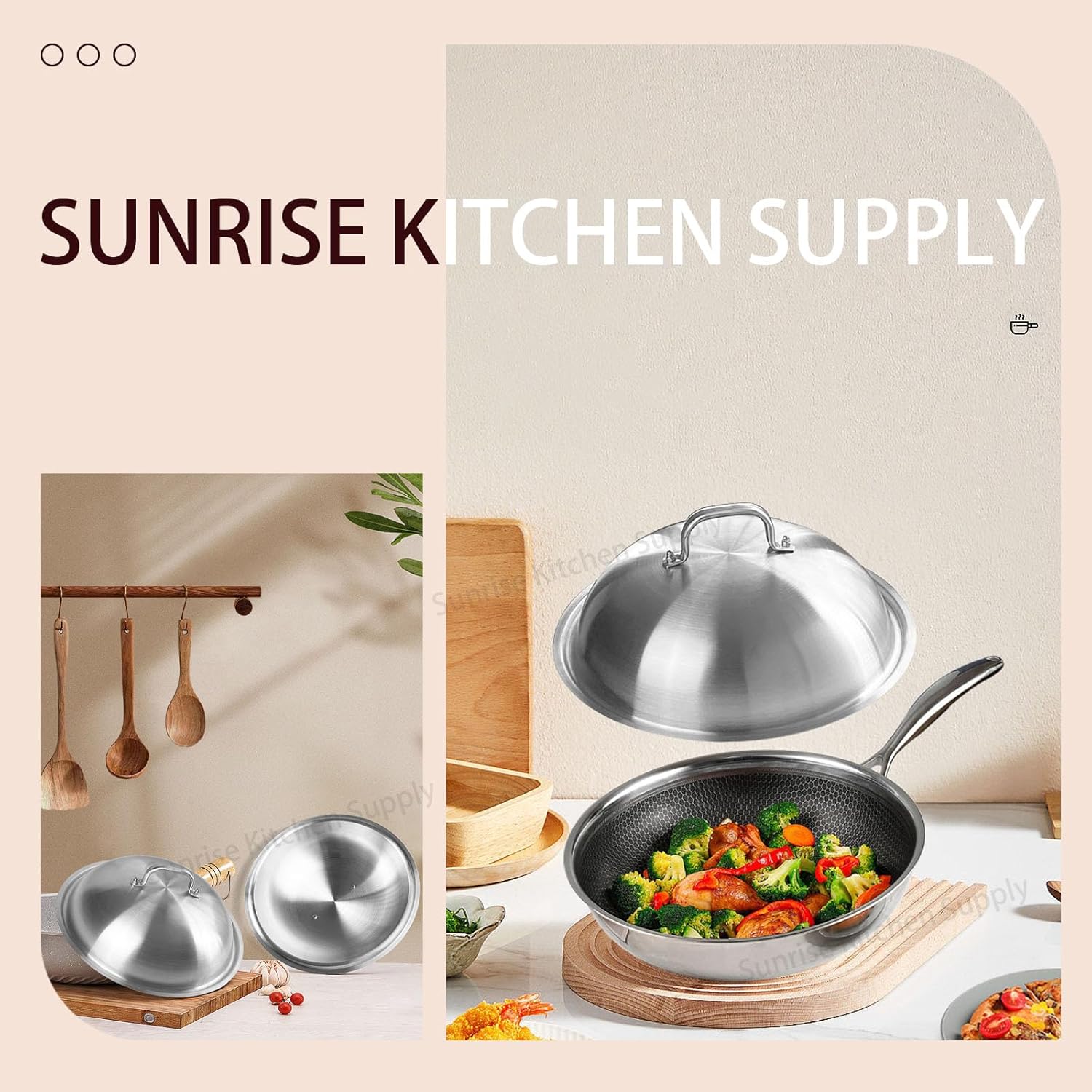 SUNRISE Heavy Duty Stainless Steel Wok Lid/Cover Dome (34cm), Fits 14" Wok - Image 6