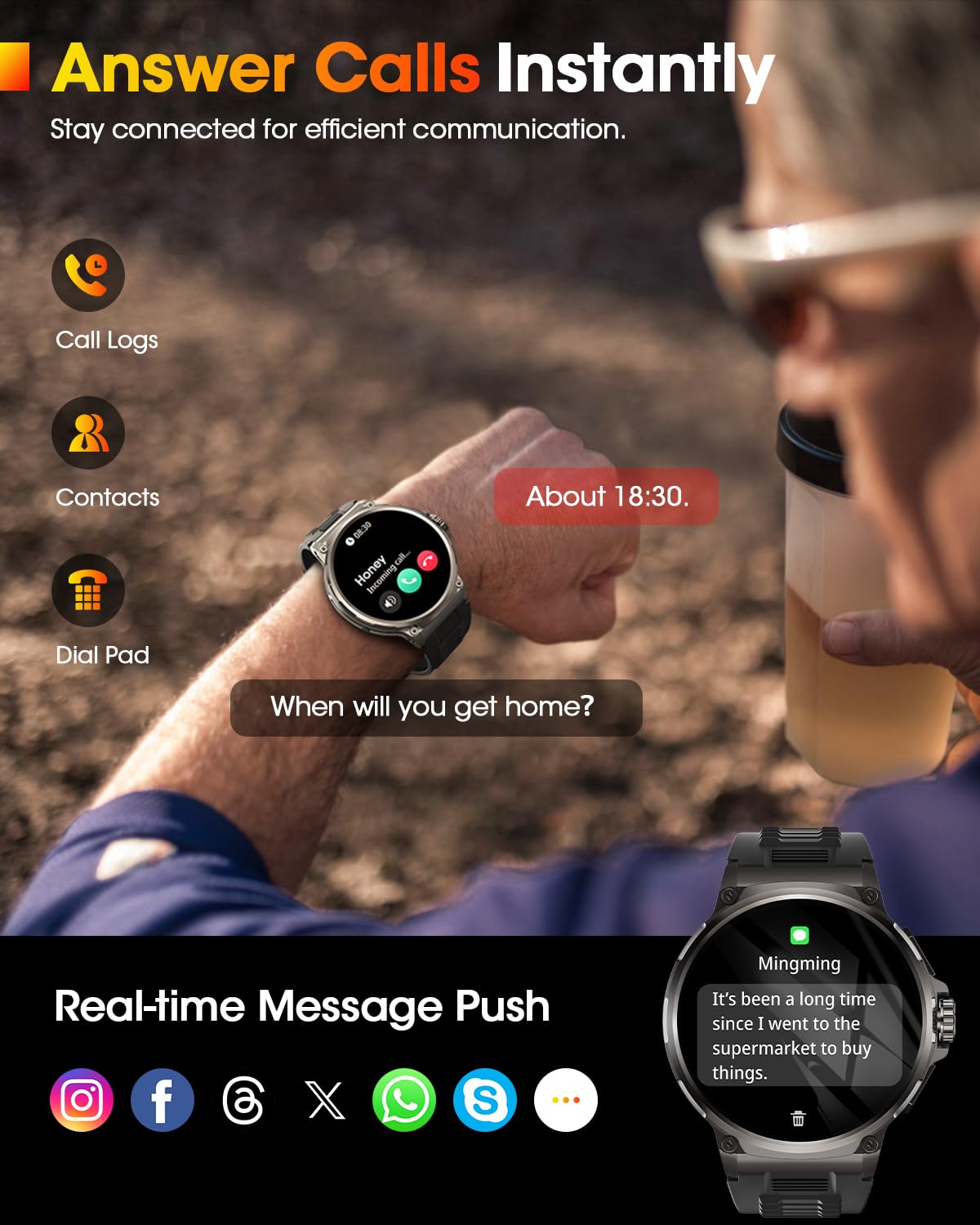 Reloj Inteligente Hombre con 1000mAh Batería, 1.92" AMOLED, 5ATM Impermeable Smartwatch Militar con Llamadas, 120+ Modos Deportivos, 24/7 Pulsómetro/Sueño/Podómetro Pulsera Actividad Android iOS Negro