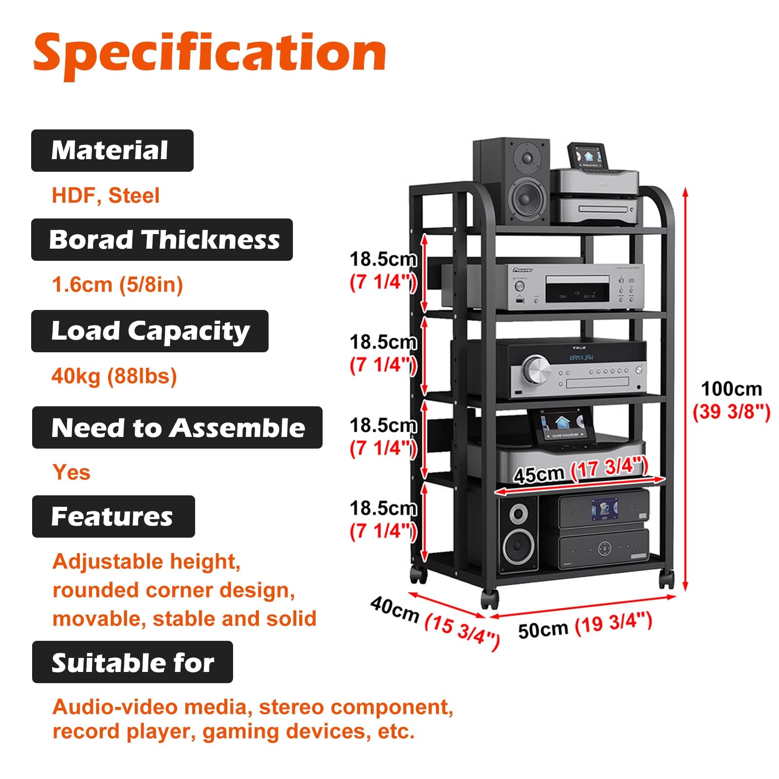porta-DVD, Supporto for scaffale multimediale audio a 5 livelli