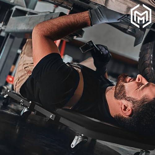 Miniatura 3 de M-AUTO Enredadera plegable en forma de Z de 2 en 1, silla rodante plegable para auto y asiento, 36" Silla de garaje ajustable con ruedas, capacidad