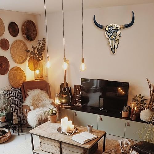 Miniatura 3 de alikiki Decoración de pared de calavera de vaca Steampunk, escultura de pared de calavera de cabeza de toro occidental 3D, decoración colgante para