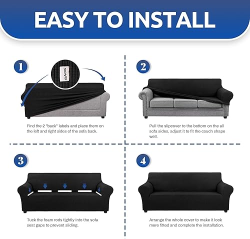 Miniatura 5 de KEKUOU - Funda elástica para sofá individual de 1 pieza (de 32 a 55 pulgadas), protector de muebles de 1 asiento con parte inferior elástica para