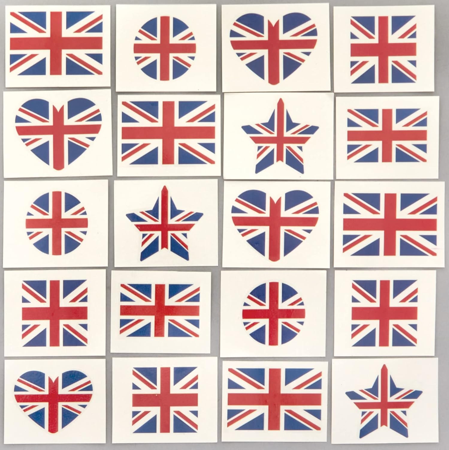 Baker Ross PJ153 Temporary Kids Union Jack Tattoos - Pack of 60, Union Jack Party Favours for Kids 2 x 1.6 inches