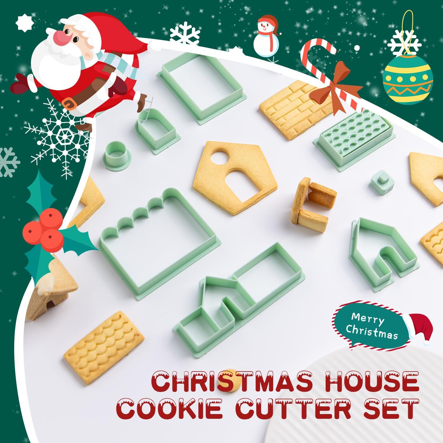 KALAIEN Gingerbread House Cookie Cutters,3d Mini Christmas Mug Hugger Cookie Cutter Gingerbread House Mold for Baking,10 Pcs Gingerbread House Kit Set of 3