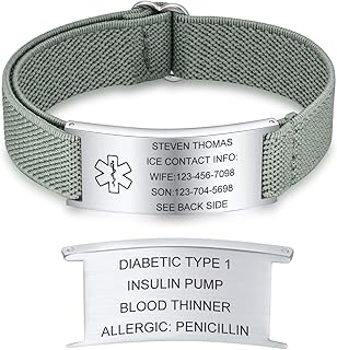 Personalized Medical Alert Bracelet for Men Women Elastic Strap Adjustable Medical ID Bracelet Stainless Steel Engraved Me...