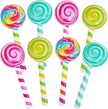 Poen 8 Pcs Large Inflatable Lollipop 31.5 Inch Candy Birthday Party Decorations Inflatable Giant Lollipop Prop Candy Shape Balloons for Themed Party FavorsVintage