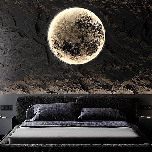 Topjia Aplique de pared de luna 3D, luz de luna artística, lámpara de pared LED regulable con control remoto, lámpara de techo enchufable,
