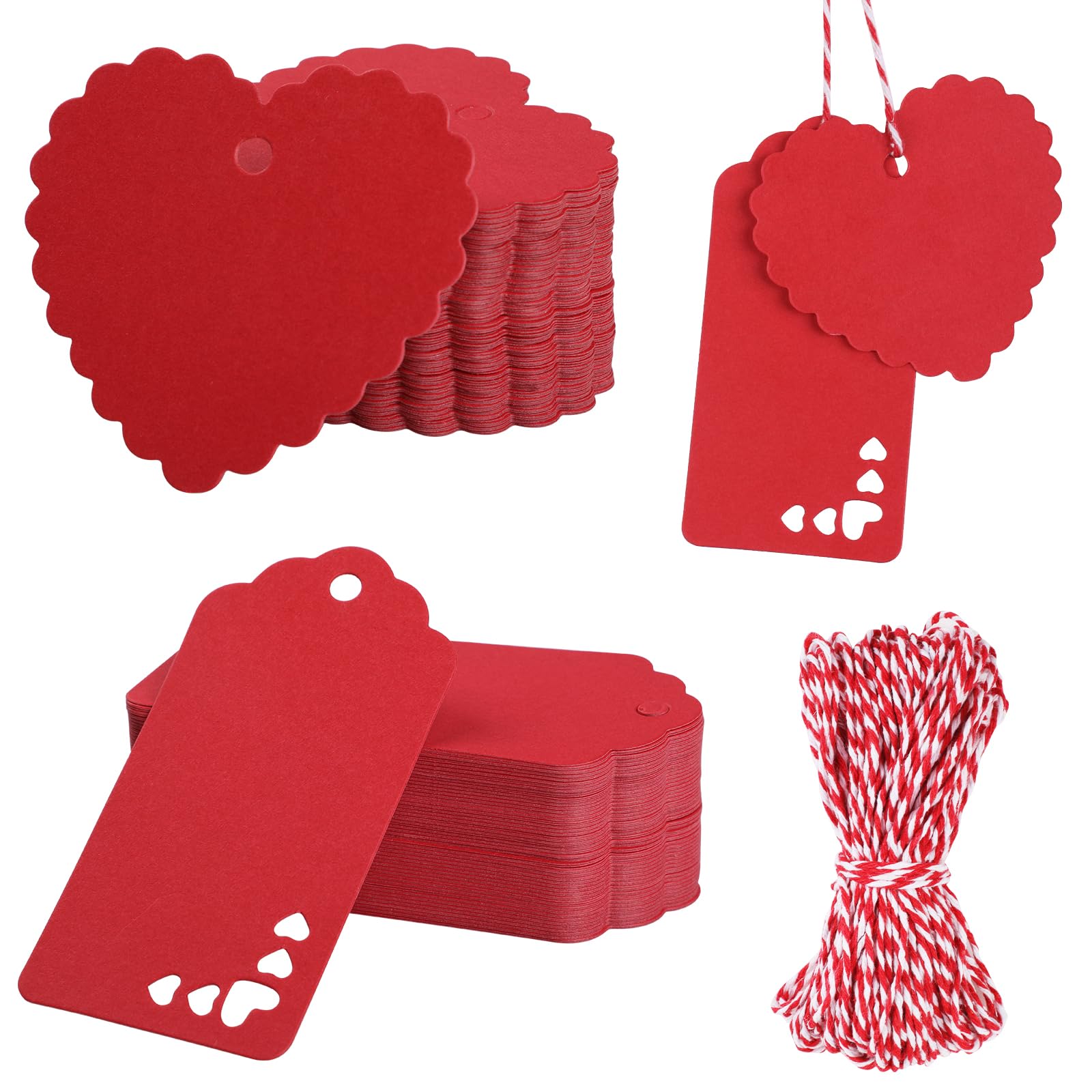 Bighan 200 Pcs Gift Tags Valentine's Day Red with 20M String, Hanging Kraft Paper Tags for Arts & Craft, Luggage Label