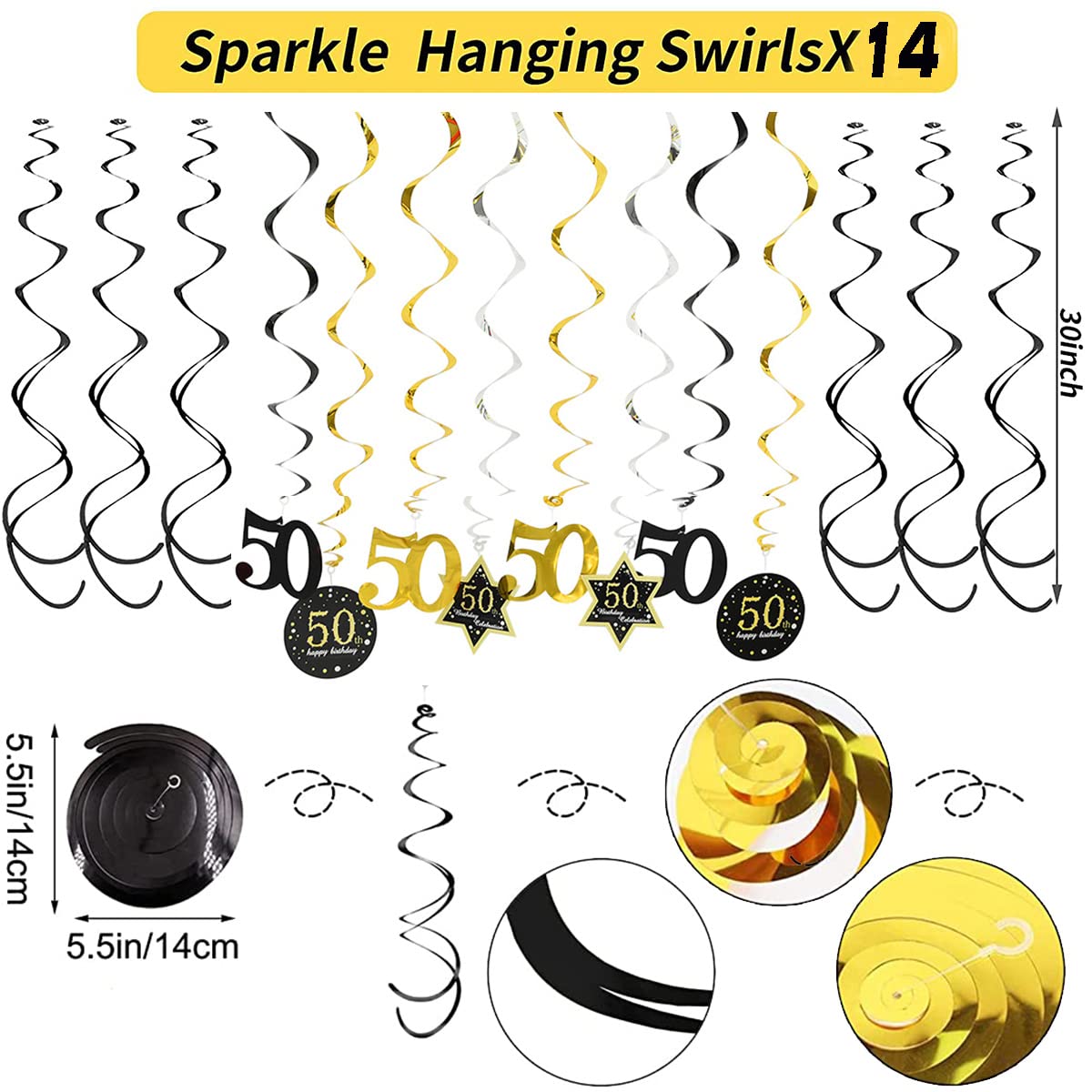 Amosfun - Festone per 50° compleanno, per festeggiare il 50° compleanno, con scritta Cheers to 50° Birthday, colore: Nero dorato