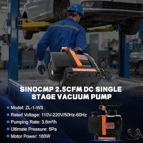 Miniatura 2 de SINOCMP Bomba de vacío de 2.5CFM, 14 HP 110V DC Motor sin escobillas de una sola etapa 5PA 180W para aire acondicionado, refrigerante, aire