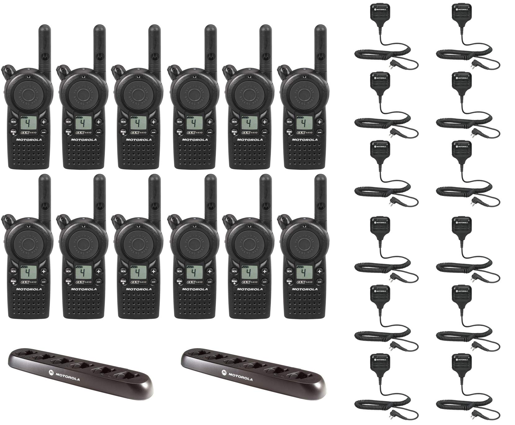 CLS1410 1 watt 4 Channel Business Radio with HKLN4606 Speaker Microphone and 56531 Multi Unit Charger 12 Pack