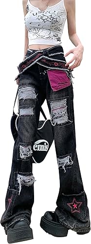 Amazon | [WANSHIX] ゴシック デニムパンツ レディース ズボン