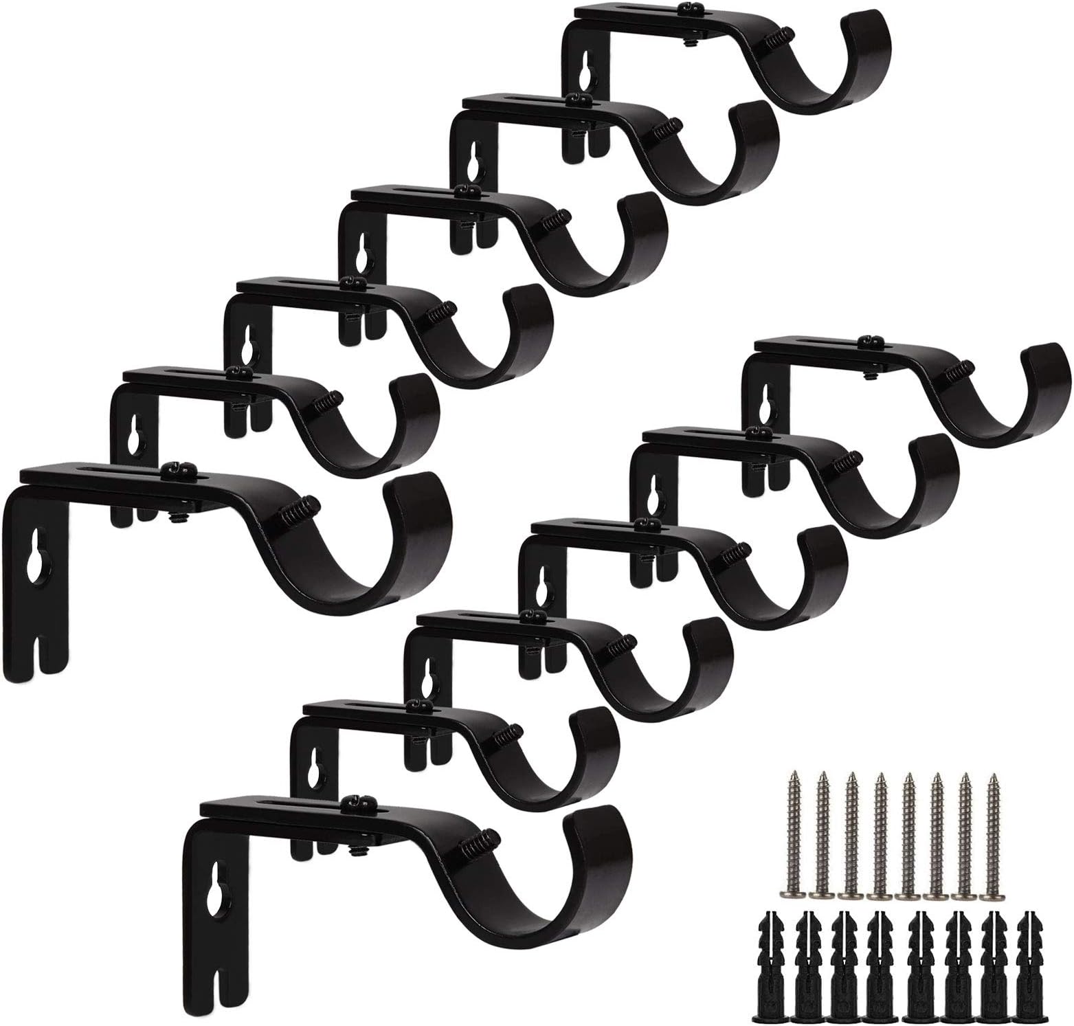 12 PCS Curtain Brackets for Curtain Rod 1 Inch Adjustable Curtain Rod Brackets for Wall Heavy Duty Black Curtain Rod Support Hangers for Home Office