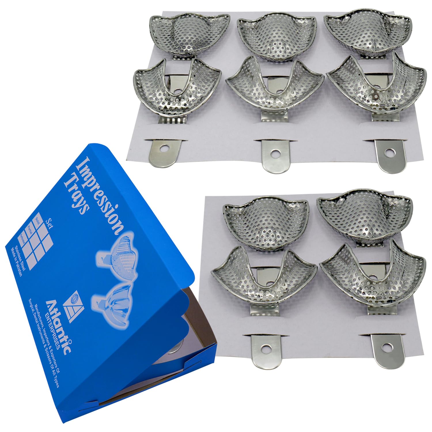 Metal Dental Impression Trays Set Perforated Upper & Lower Edentulous Stainless Steel (10 PCS. XS,S,M,L,XL Perforated)