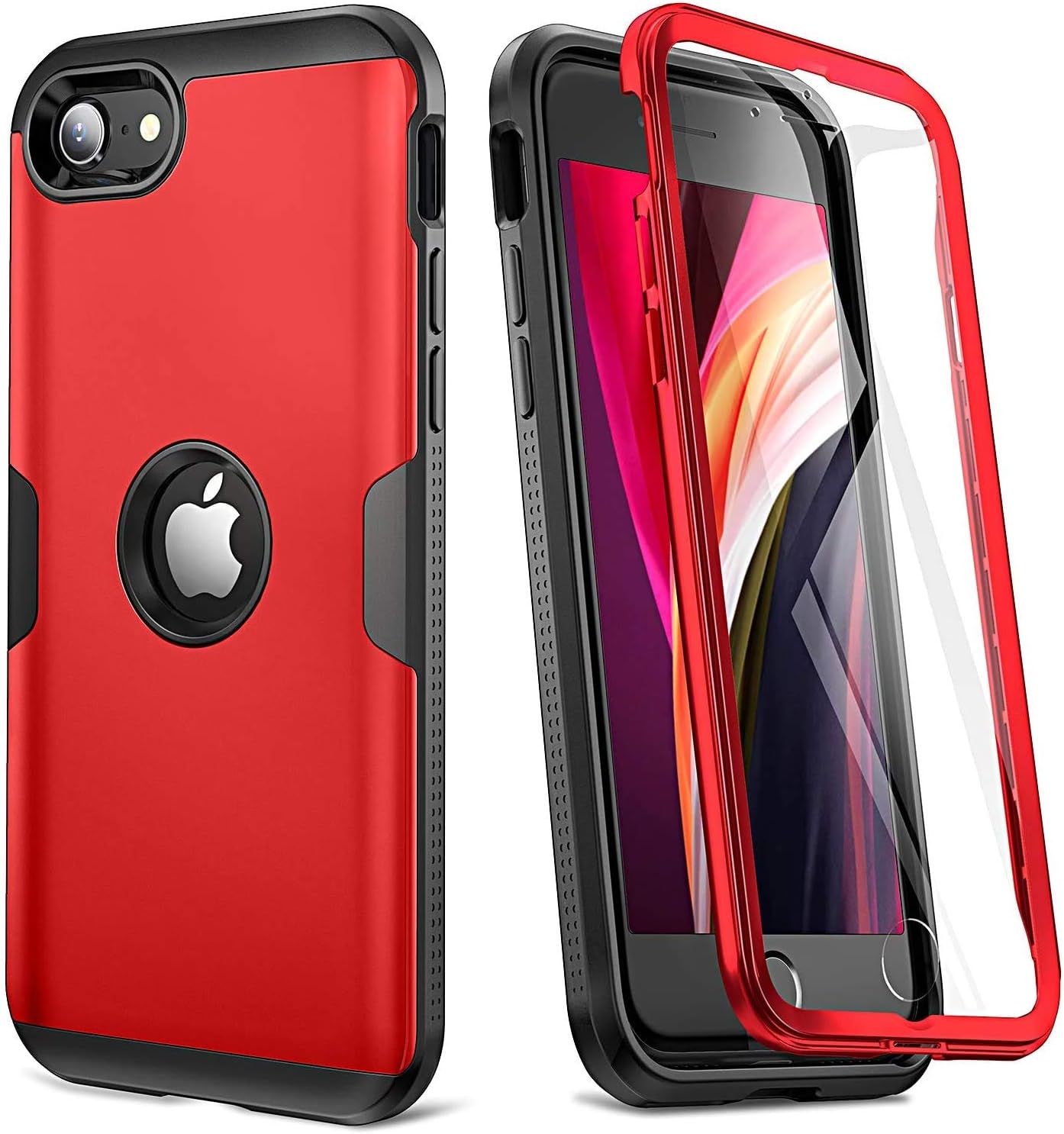 YOUMAKER Designed for iPhone SE 2022 Case, iPhone SE 2020 Case, Full Body Rugged with Built-in Screen Protector Heavy Duty Protection Slim Fit Shockproof Cover for iPhone SE 2022 4.7 Inch-Red