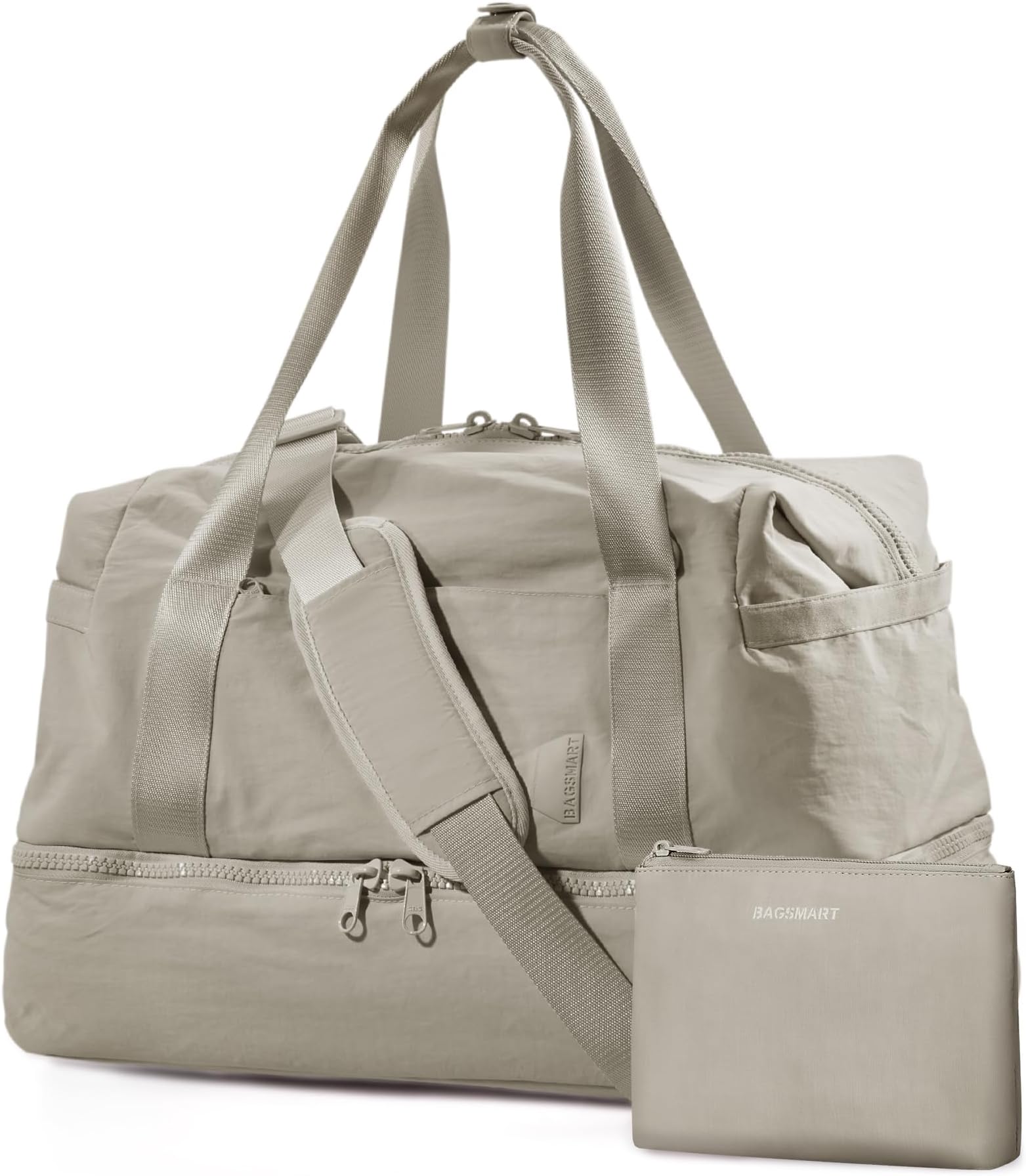BAGSMARTWeekender Bags for Women, BAGSMART Travel Duffel Bags with Shoe Compartment,Personal Item Travel Bag for Airlines, Carry on Overnight Tote Bag with Toiletry Bag(Beige,2pcs)