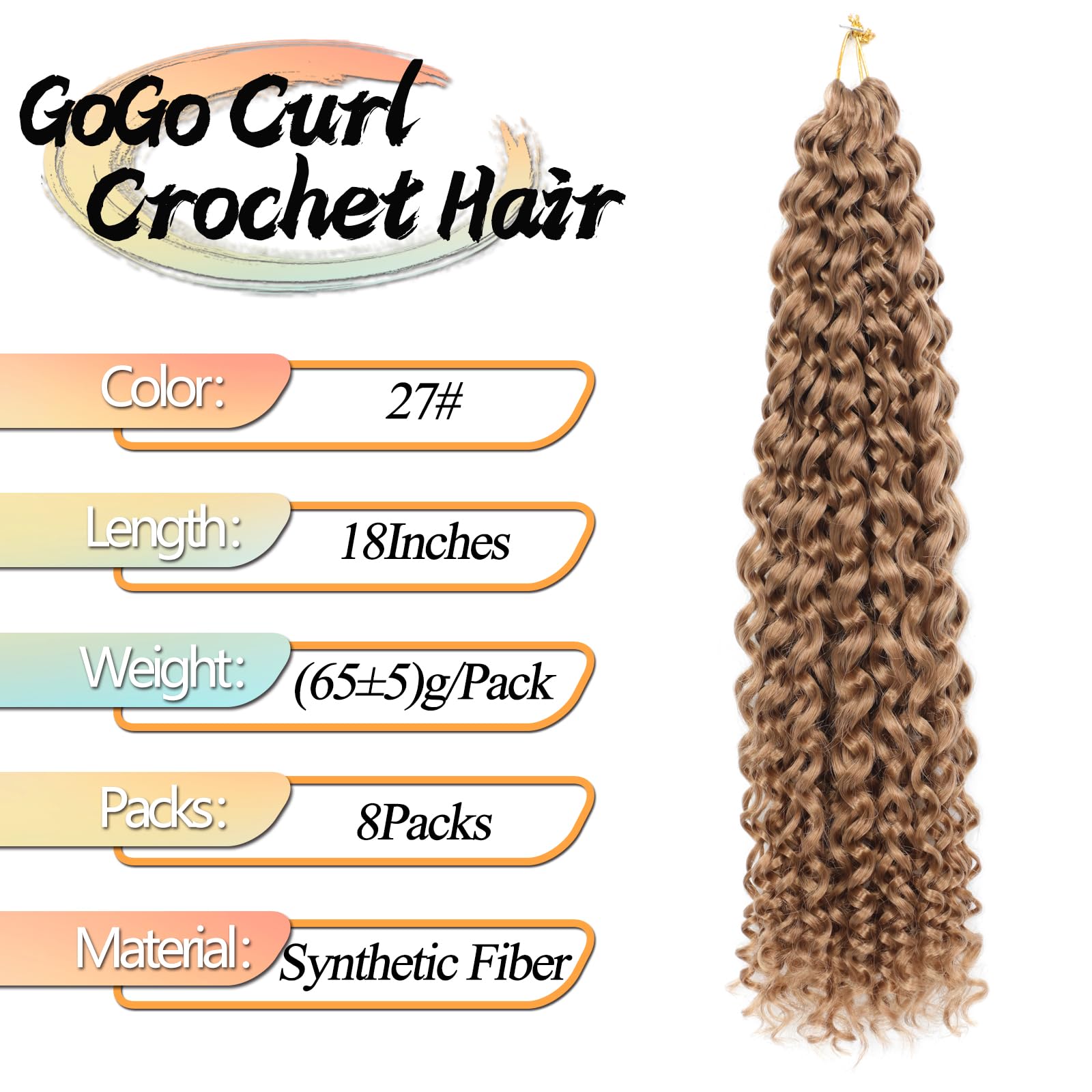 8 Packs GoGo Curl Crochet Hair 18 Inch Long Curly Crochet Hair for Women Beach Curl Water Wave Deep Twist Crochet Braids Synthetic Braiding Hair Extensions (27# - Image 2