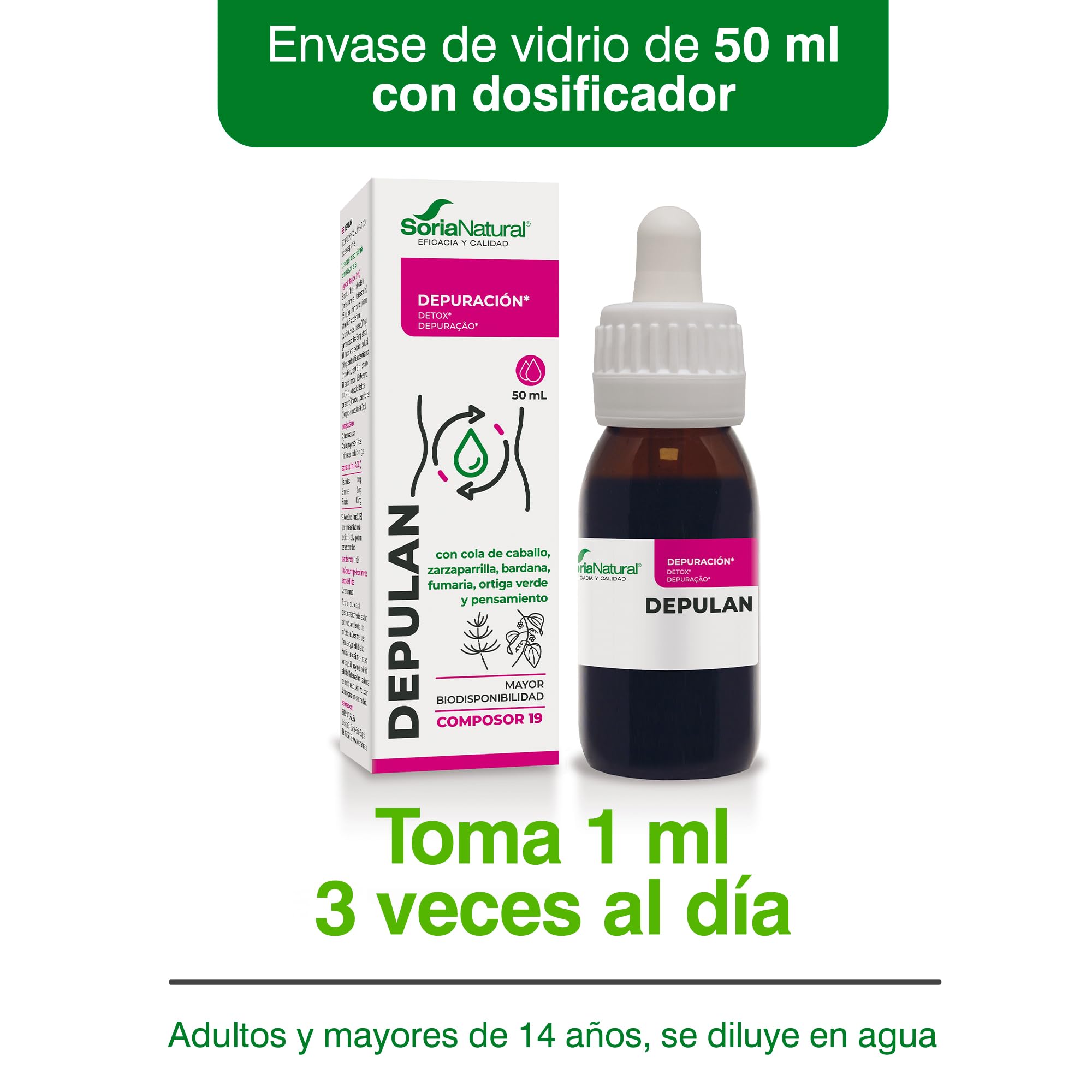 Soria Natural Composor 19 Depulan Complex- Favorece la Desintoxicación, Limpieza Interna - Mejora la Función Hepática y Renal - Botella de 50ml