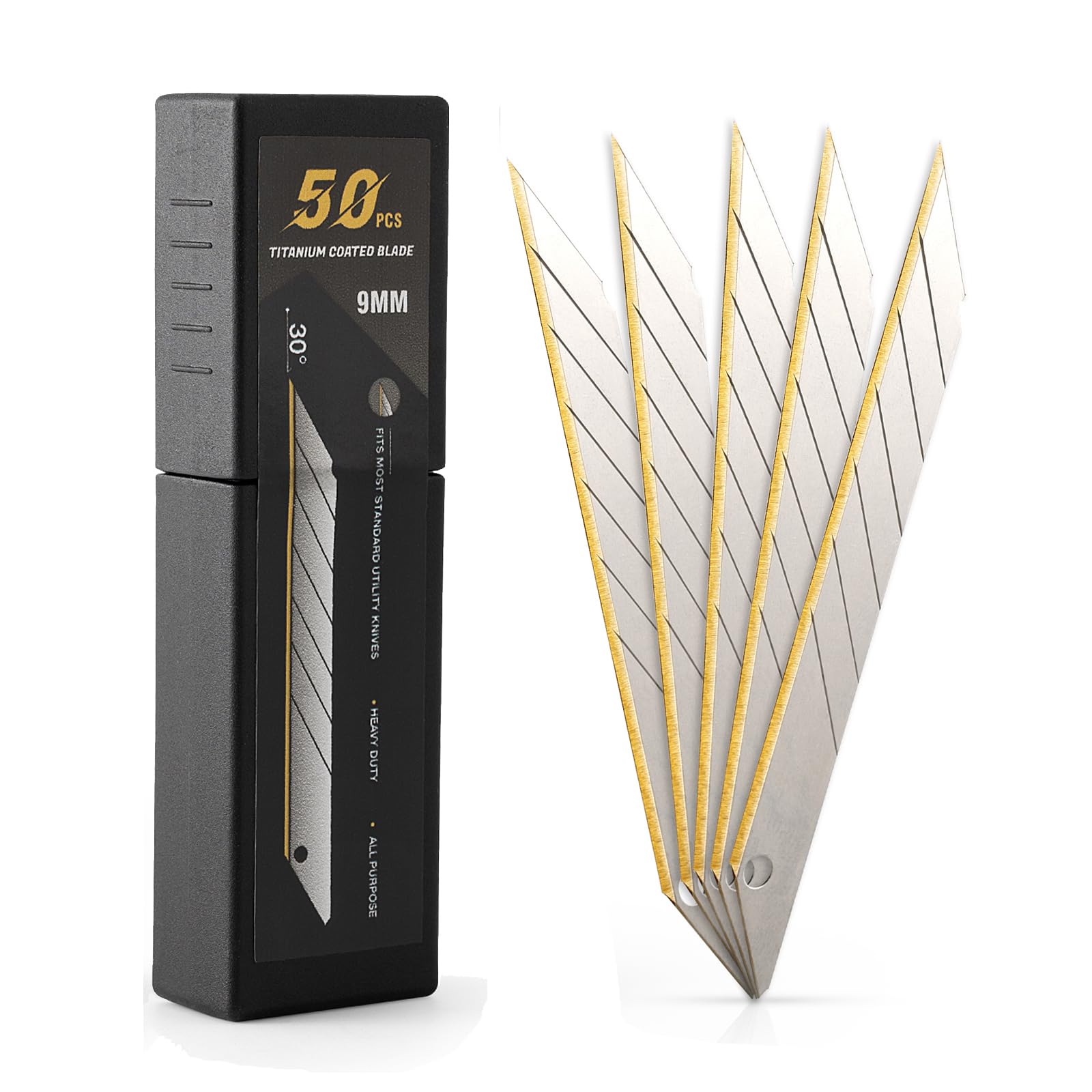 EHDIS 50PCS Premium Titanium Replacement Cutter Blades 9MM, Pressure Blades for Cutting Knives, for Professional and Amateur Craft Work