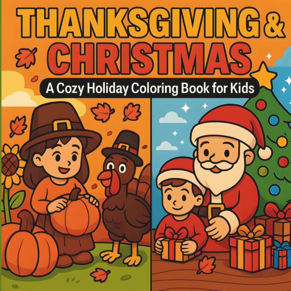 Thanksgiving & Christmas: A Cozy Holiday Coloring Book for Kids: A fun and heartwarming 2-in-1 holiday adventure — from giving thanks to spreading Christmas cheer!