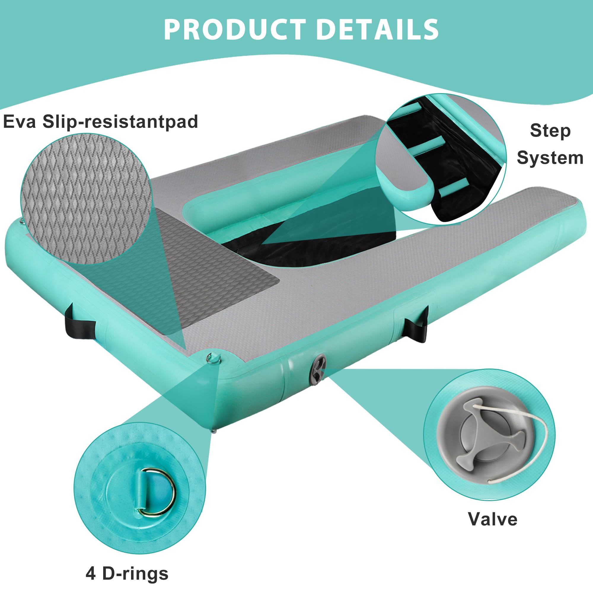 Rampe d'eau gonflable pour chiens, respectueuse de l'environnement, haute stabilité, rampe d'eau flottante pour chien, vert menthe, portable et durable, rampe d'eau pour chiens, pour