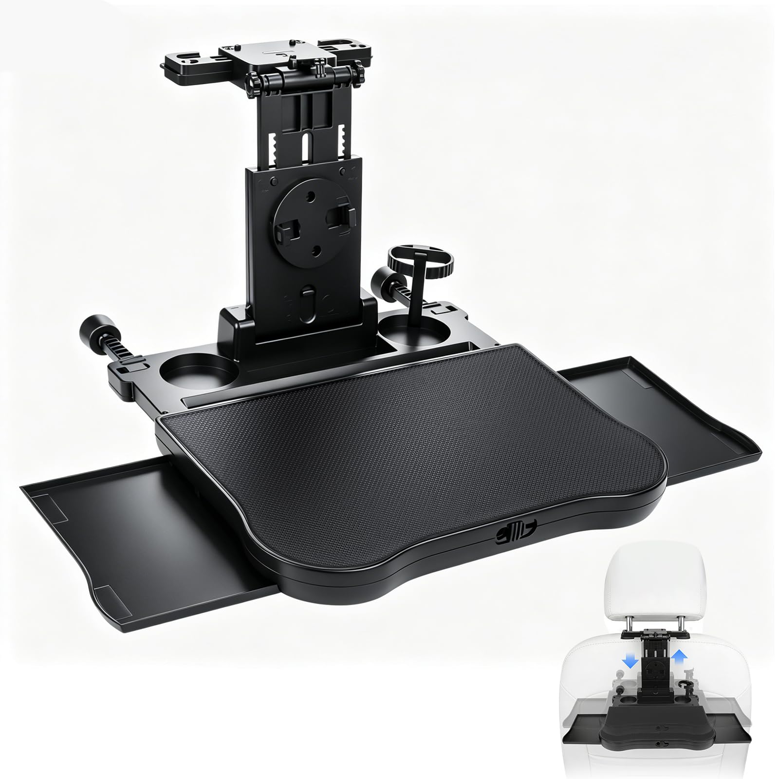 Tavolino Auto, Tavolo Da Pranzo Per Sedile Posteriore Passeggero con Portabicchieri e Supporto, Telescopico, Pieghevole, per Bambini, Viaggi, Lavoro, Pasti (Portata 20kg)