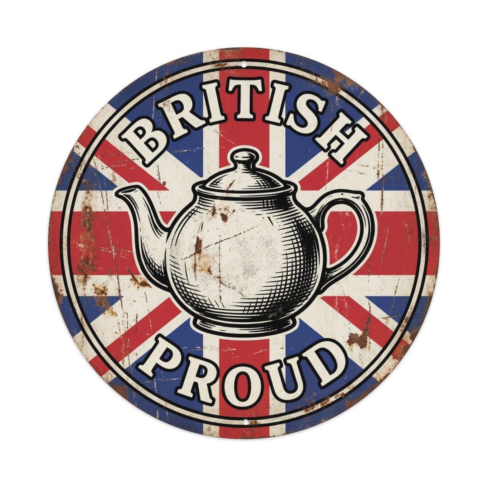 Olhnbad Style British Proud Teapot Drink Heritage Emblem Metal Tin Sign