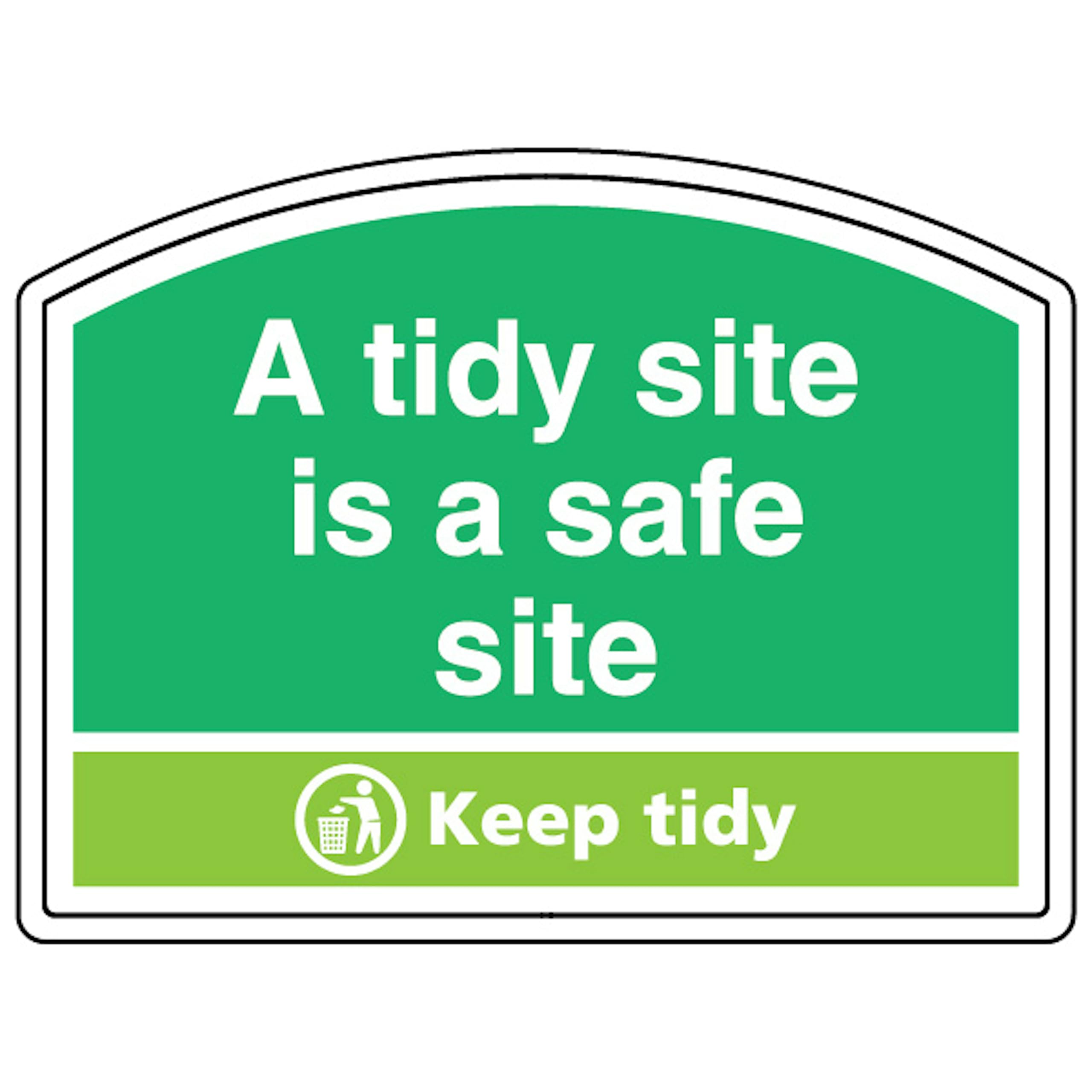 V Safety A Tidy Site Is A Safe Site, Keep Tidy - Shaped Sign 400 x 300 mm - 3mm Aluminium Composite Safety Sign