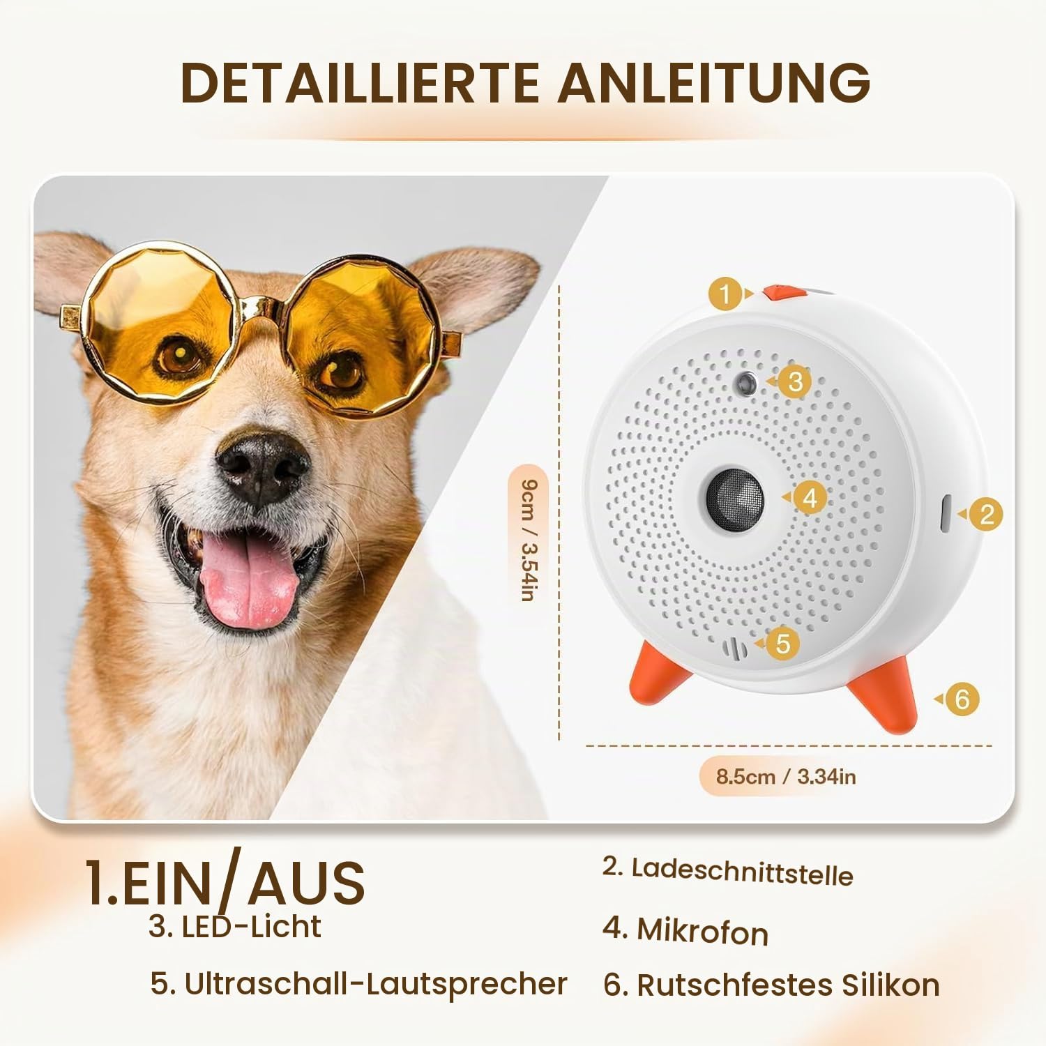 Anti Bellen Gerät, Ultraschall Anti-Bell-Gerät mit 33ft, Automatisch Antibell für Hunde, Wiederaufladbares& Wasserdichtes Hund Ultraschall Anti Bellgerät für Große KleineHunde Innen Außenbereich