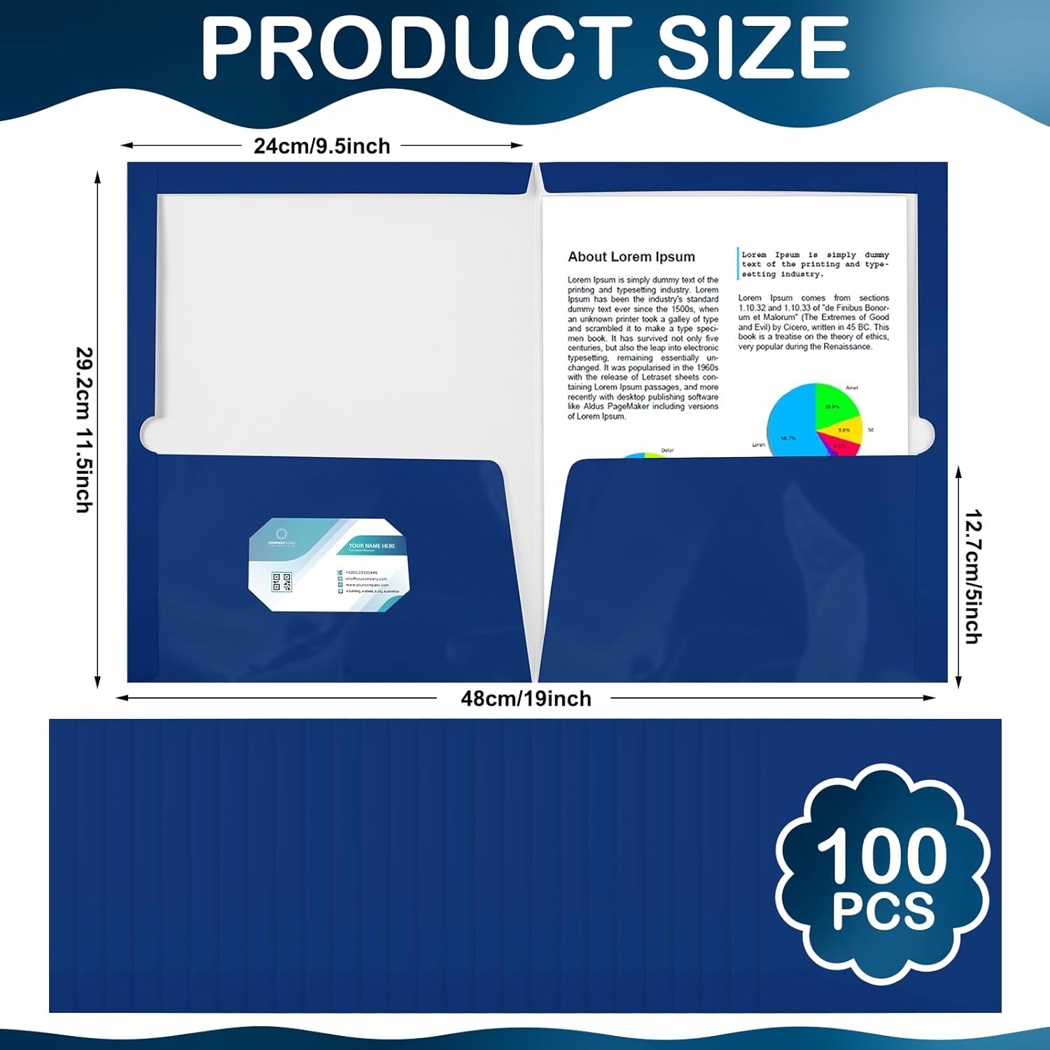 Yeaqee 100 Pack Folders Bulk with 2 Pockets Glossy Laminated Paper Folder First Day of School Presentation Letter Size Two Pocket File Portfolio Holder Back to School Items for Teacher Office (Blue)