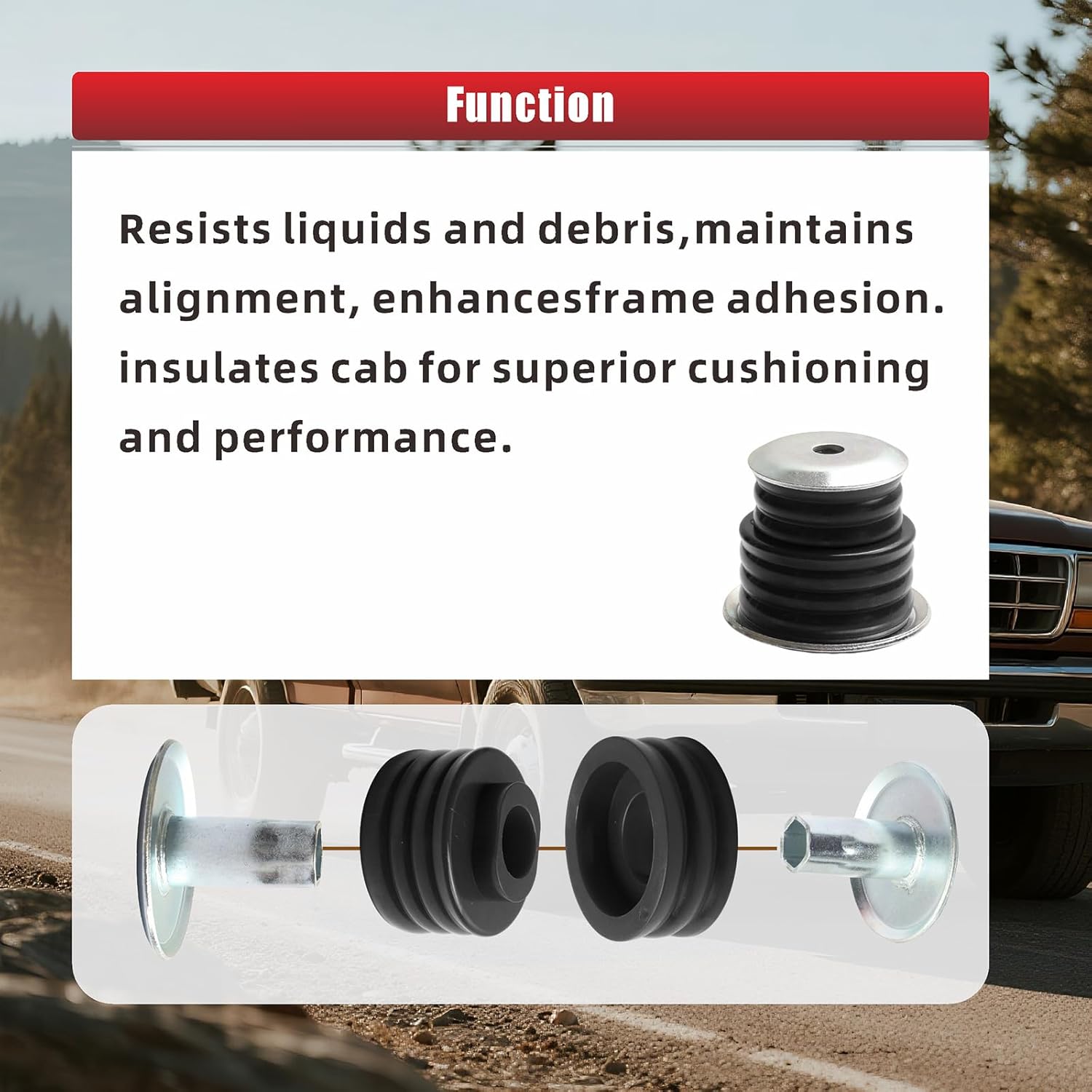 KF04058BK Body Mount Bushing Kit for Ford F-250 F-350 1999-2007 2WD 4WD XL XLT Lariat King Ranch Harley-Davidson Edition Polyurethane Body Cab Mounts with Steel Sleeves & Hardware(Black)