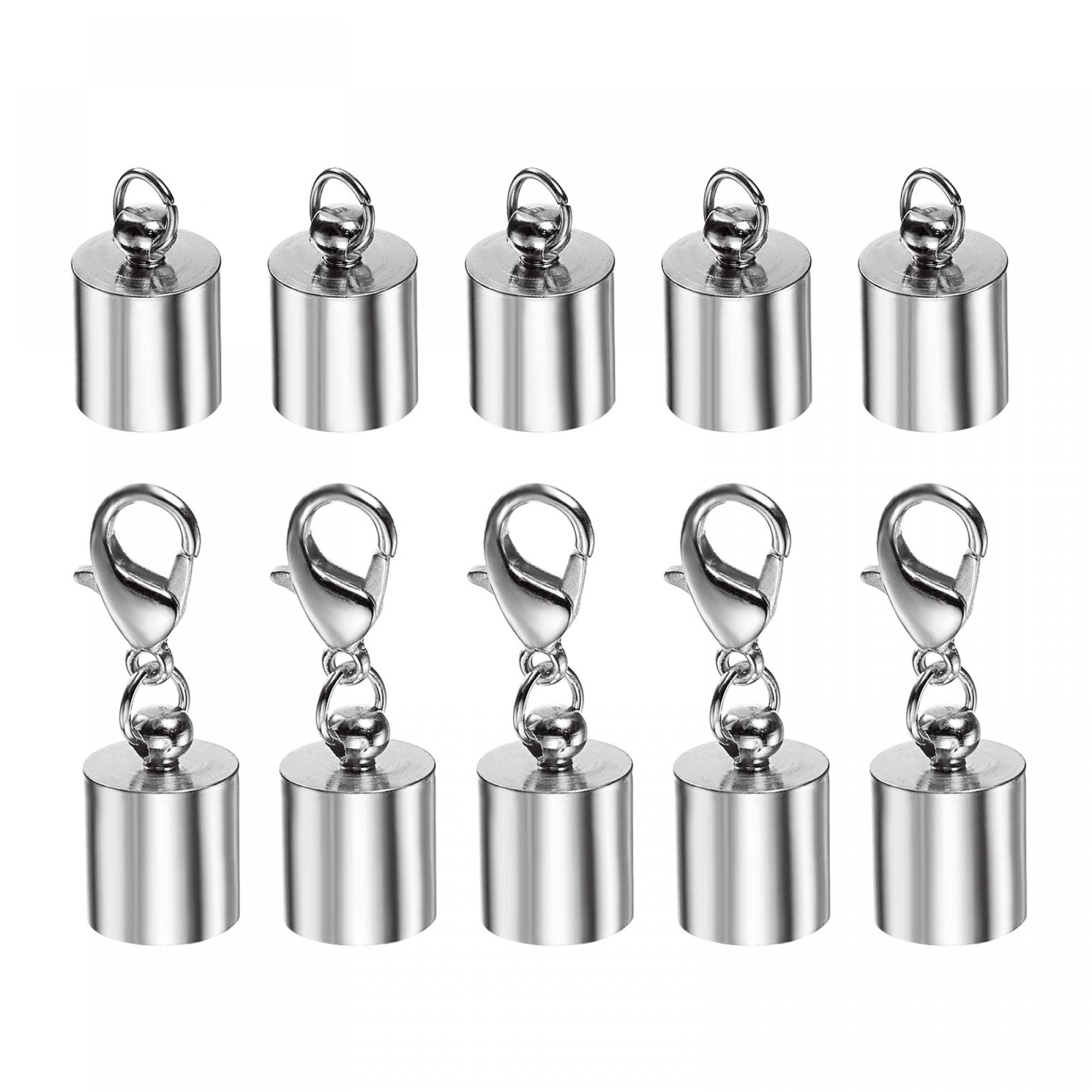 sourcing map 10pcs Cord End Cap 8.5mm ID Lobster Claw Clasp End Caps for DIY Bracelets Necklaces, Silver Tone