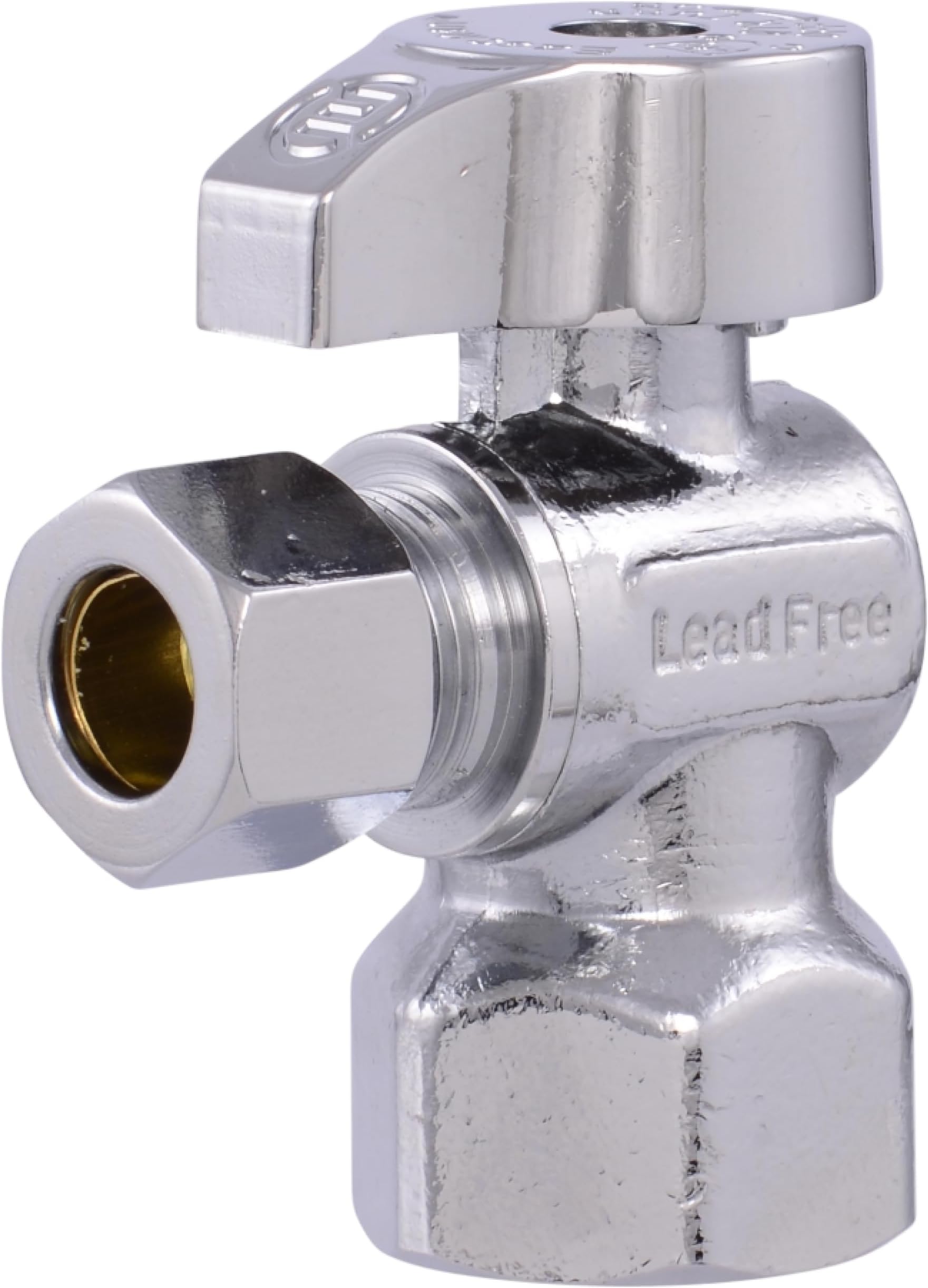 Eastman 1/2 Inch FIP x 3/8 Inch OD Compression Quarter Turn Angle Stop Valve, Brass Plumbing Fitting, Chrome, 10733LF