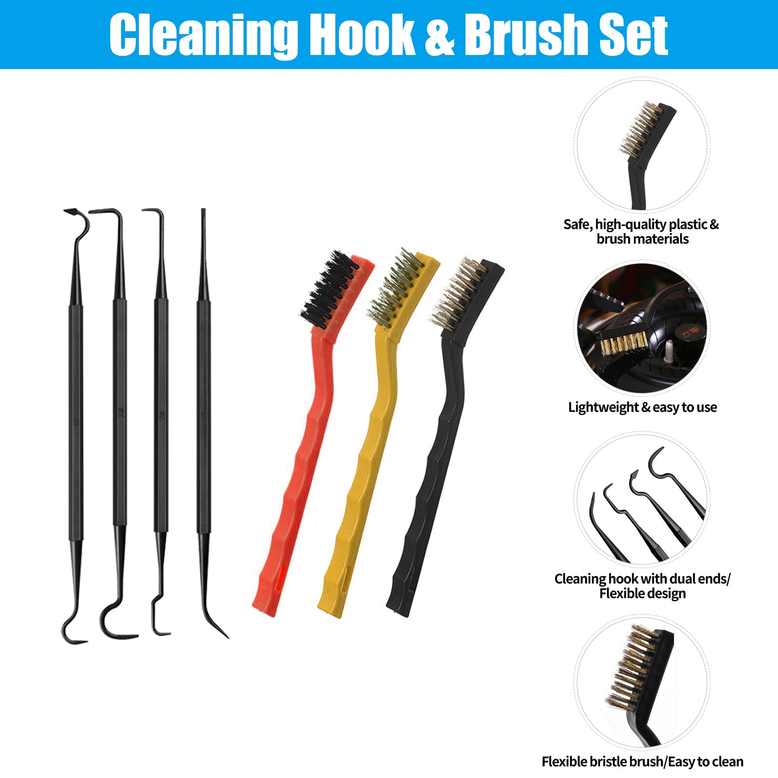 Vergaserreiniger Set, Vergaser Kohlenstoff Schmutzentferner, Vergaserreiniger Motorrad, Vergaser Reiniger, 13 Reinigungsset + 10 Reinigungsnadeln + 5 Nylon-Bürsten +1 Scharfer Dorn (4+3 Hakenbürste) - 4