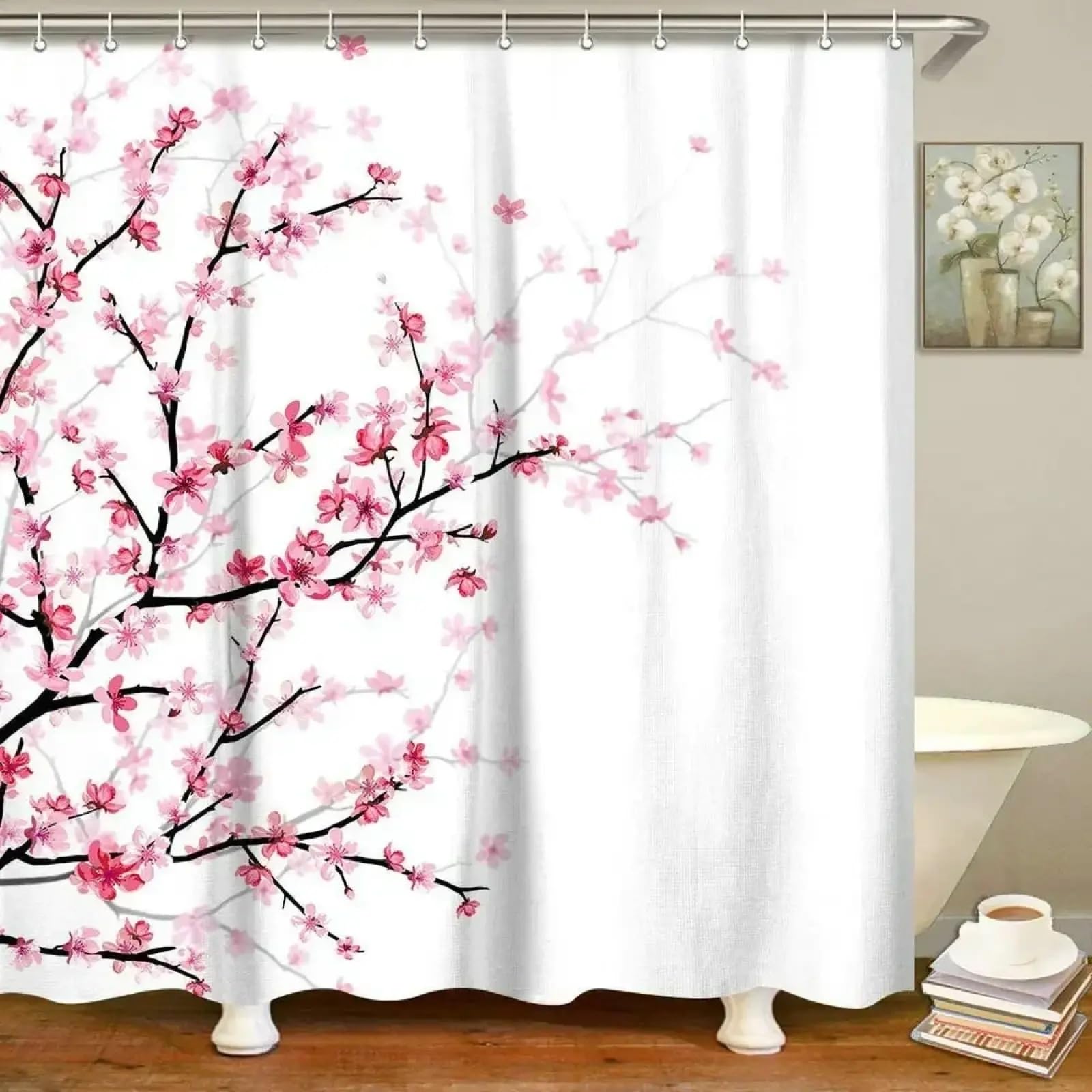 Rideau de douche fleurs de cerisier japonais 150x170cm en polyester imperméable