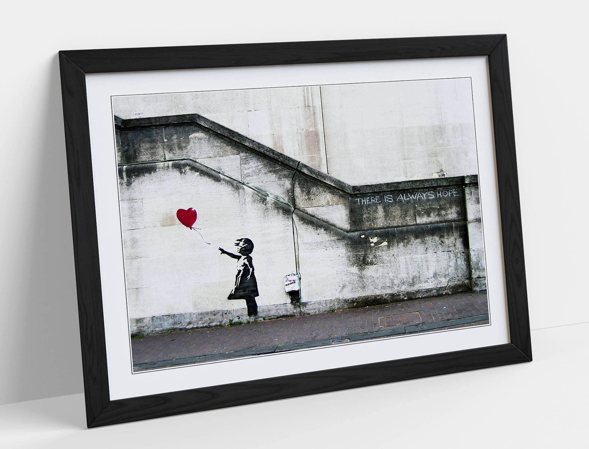 Canvasartshop Girls Black Banksy Balloon Graffiti- Premium Wall Art Framed Picture Prints - 3 Colours - 4 Sizes (, A3)