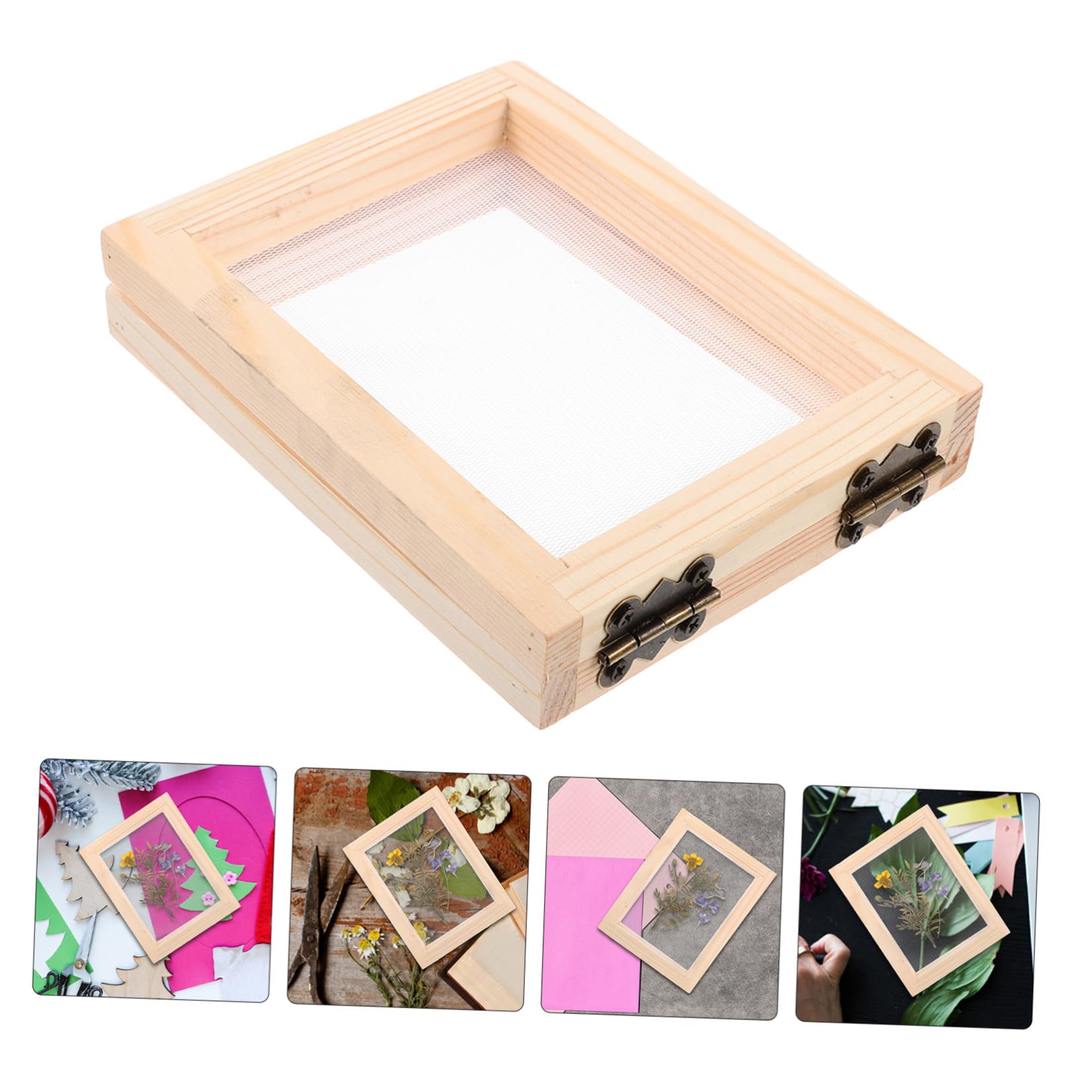 TOMETURE Set di 4 Telai in Legno 10X13X2,2 CM per Fabbricazione della Carta Rete, Utilizzabile per Attività Creative in Asilo Nido e Progetti Fiori Secchi