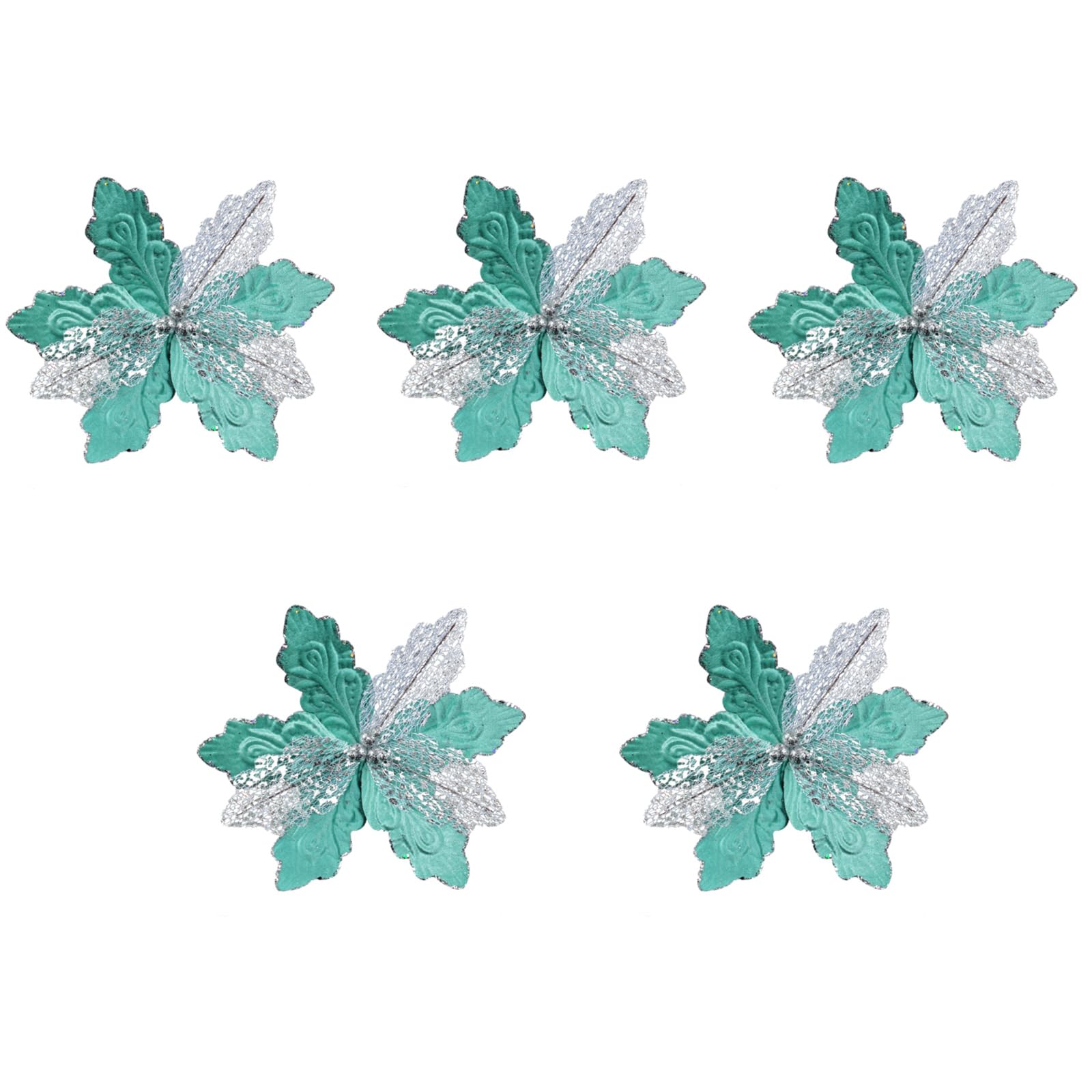 Tsophreniq Of 5 Glittering Poinsettias Artificial Flower Sparkling Christmas Tree Ornament Stylish Festival Seasonal Decoration Festival Holiday Decoration