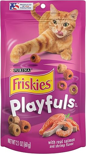 Friskies Purina Playfuls - Golosinas para gatos con sabor a salmón y camarón, (10) bolsas de 2.1 onzas