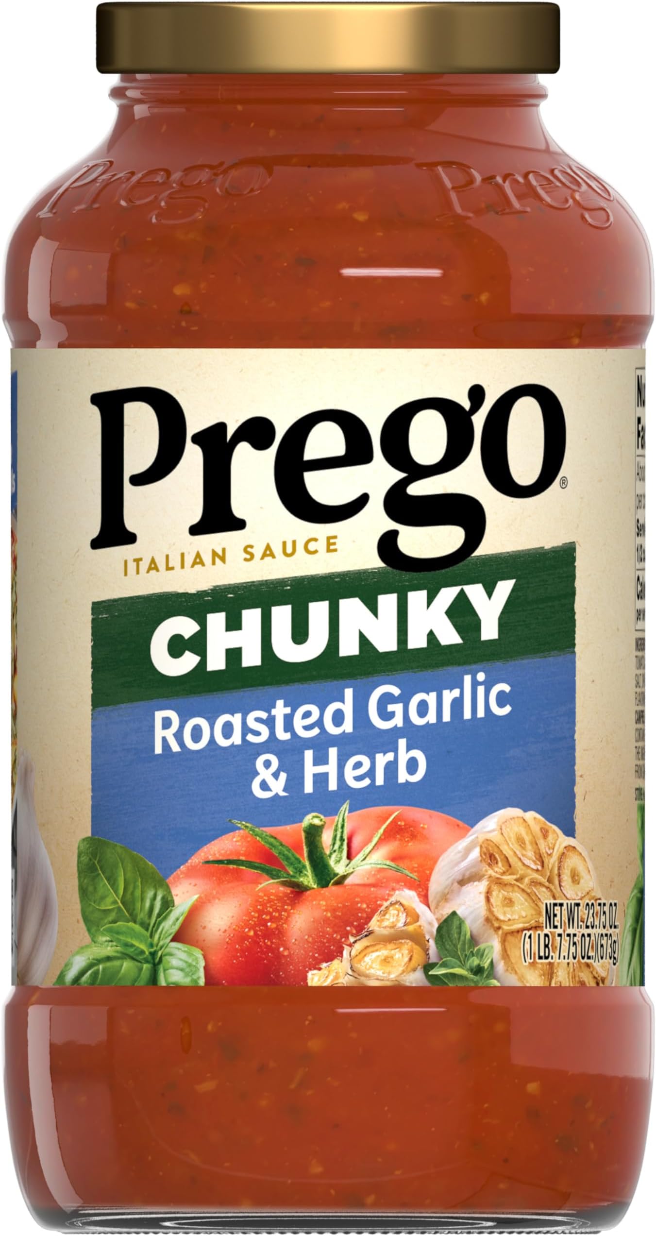Prego Chunky Roasted Garlic and Herb Pasta Sauce, 23.75 oz Jar