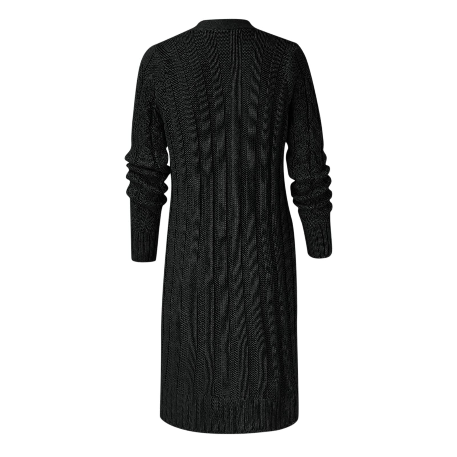 Cárdigan largo de mujer de manga larga cárdigan delantero para entretiempo otoño cárdigan largo elegante ligero casual cárdigan cuello en V acanalado cárdigan de punto con botones de bolsillo