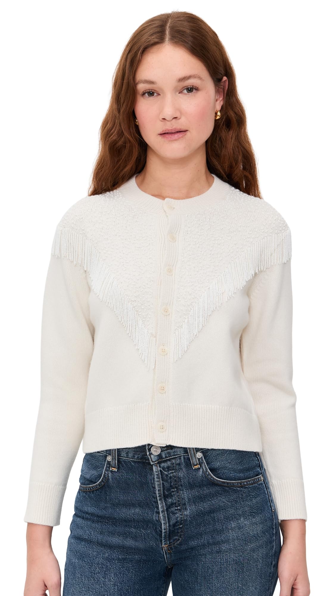 THE GREAT Womens The Beaded Fringe Cardigan