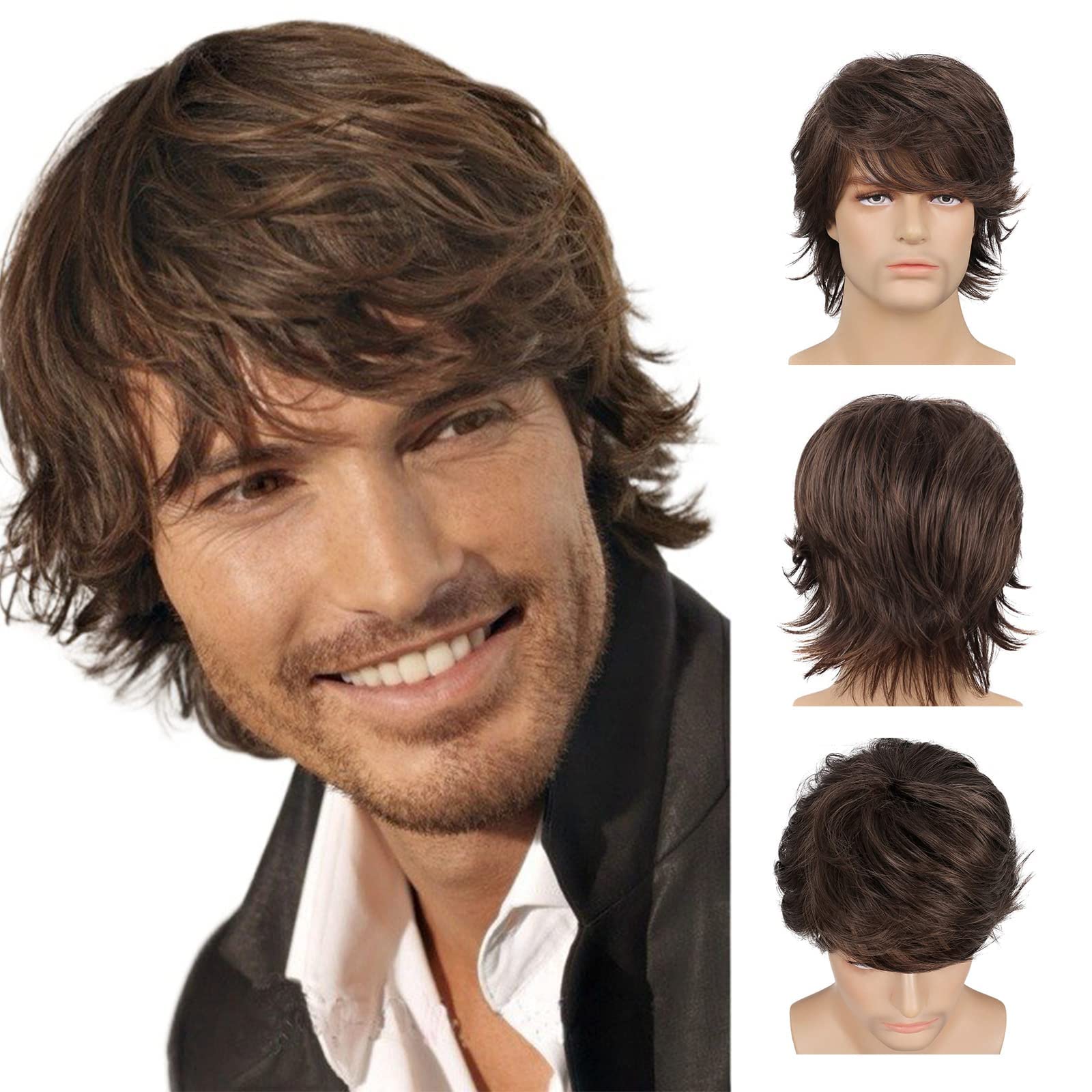 Sponsored Ad – TERRIFI Short Brown Wig for Mens, Handsome Natural Fluffy Toupee for Men, Synthetic Hair Replacement Systems Hairpieces with Wig Cap, for Office Party Cosplay Daily Social Christmas Halloween, Brown