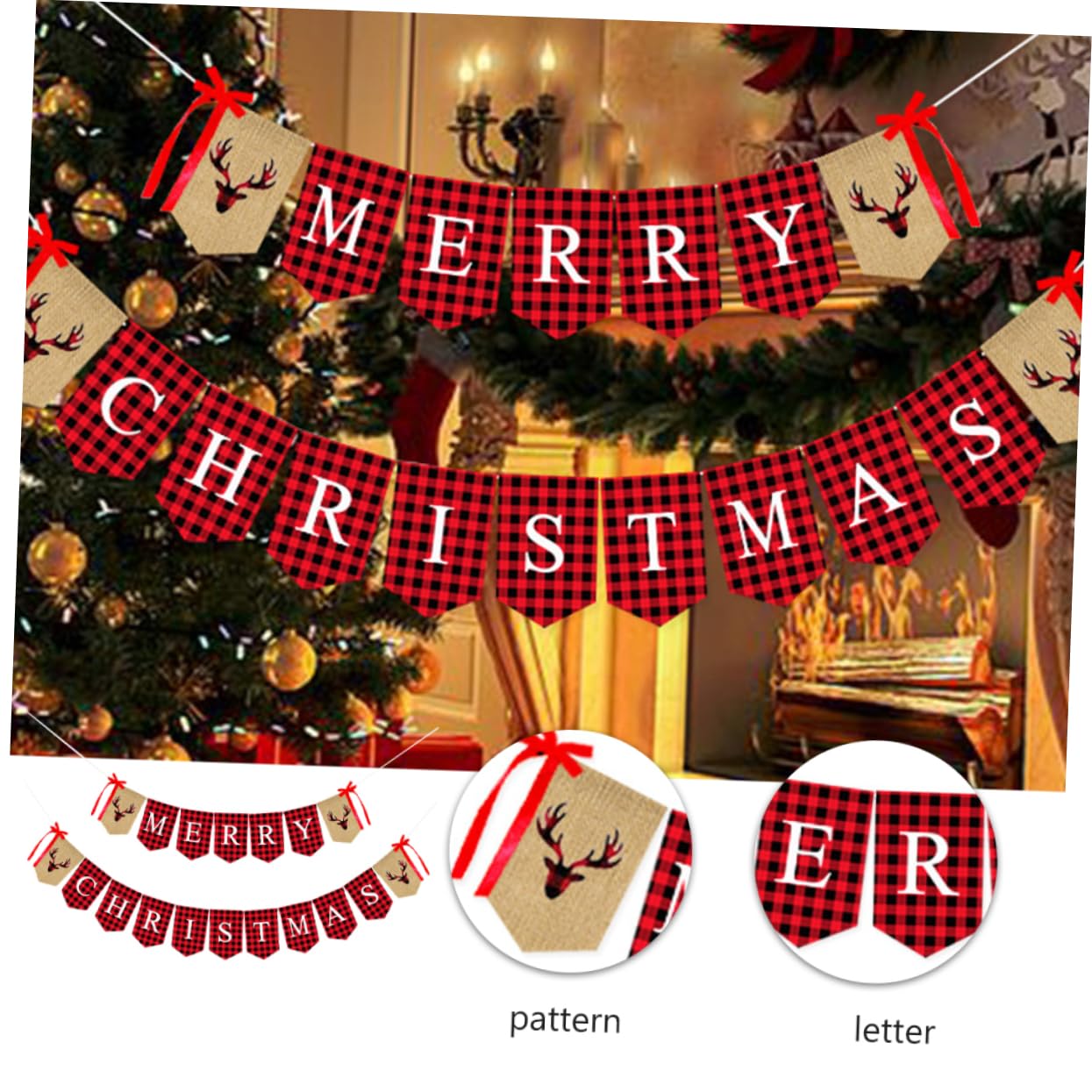 MAGICLULU 2 Set Bandiera Di Natale Banner a Tema Natalizio Bandiera Dell'albero Di Natale Della Stamina Della Festa Di Forniture Per Feste Di Buon Rosso Cotone