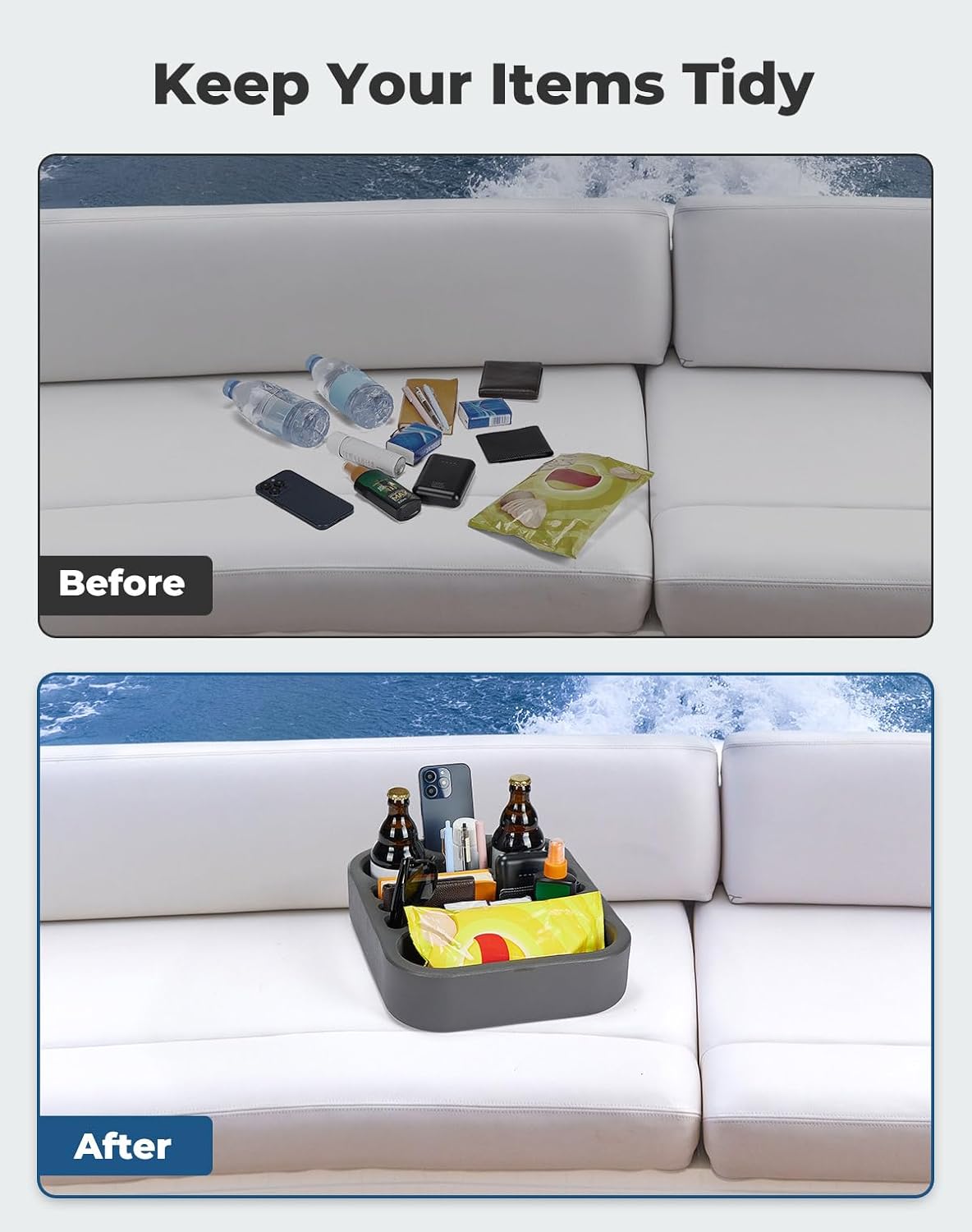 KEMIMOTO Boat Cup Holder -Marine Cup Holders, Boat Caddy Organizer,Snack Table Tray for Sofa or Car Seat